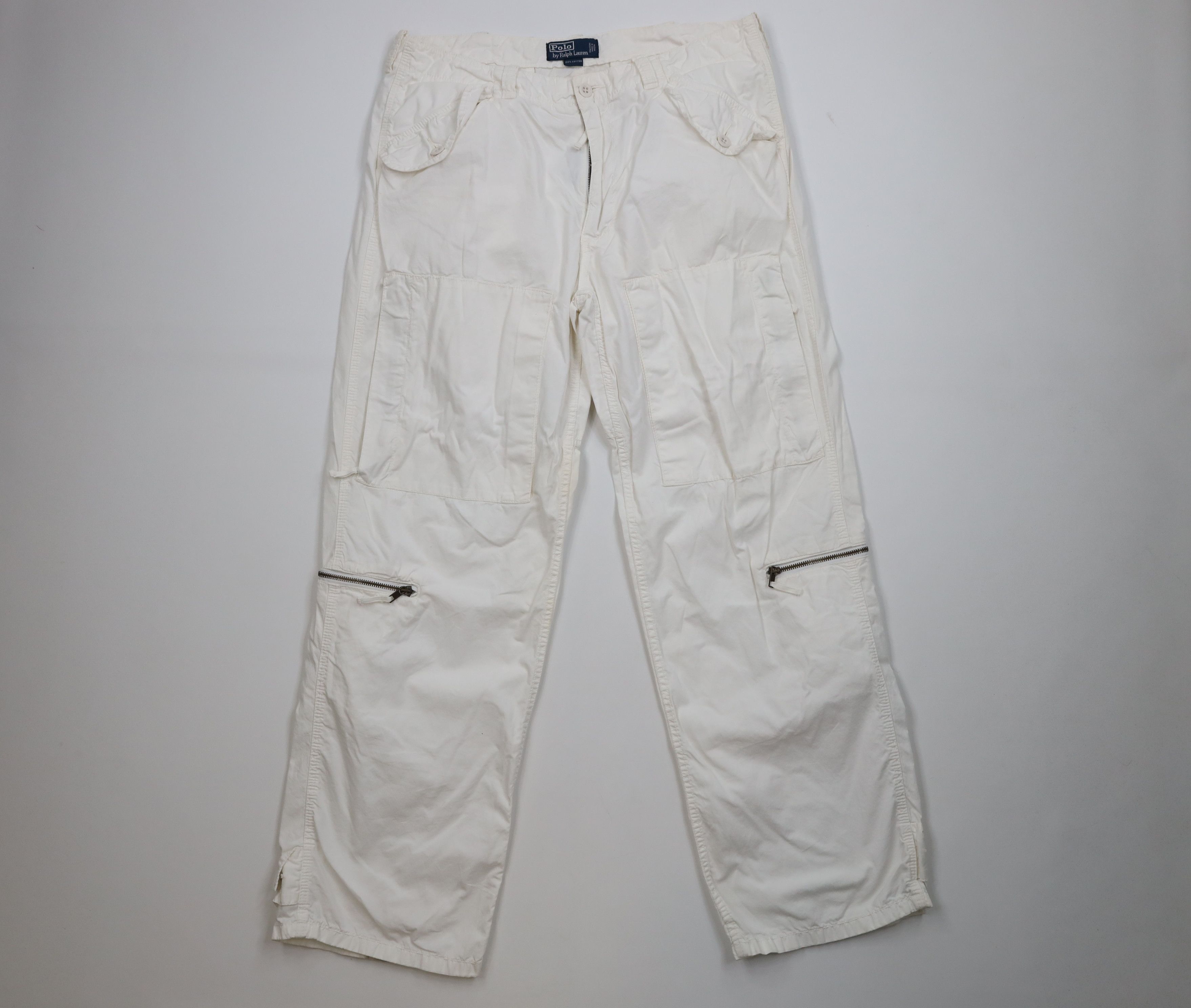 Vintage 90s Ralph Lauren Wide Leg Cargo Pants White Cotton