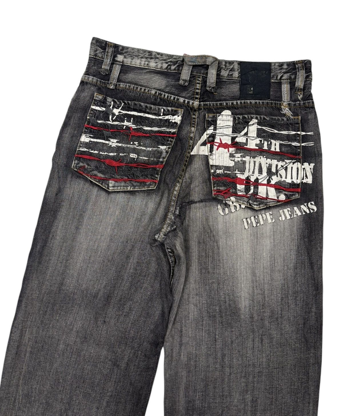 Hysteric Glamour × JNCO × Pepe Jeans 🔥VINTAGE PEPE JEANS BAGGY JEANS EMBROIDERY DISTRESSED DENIM Size US 36 / EU 52 - 9 Thumbnail