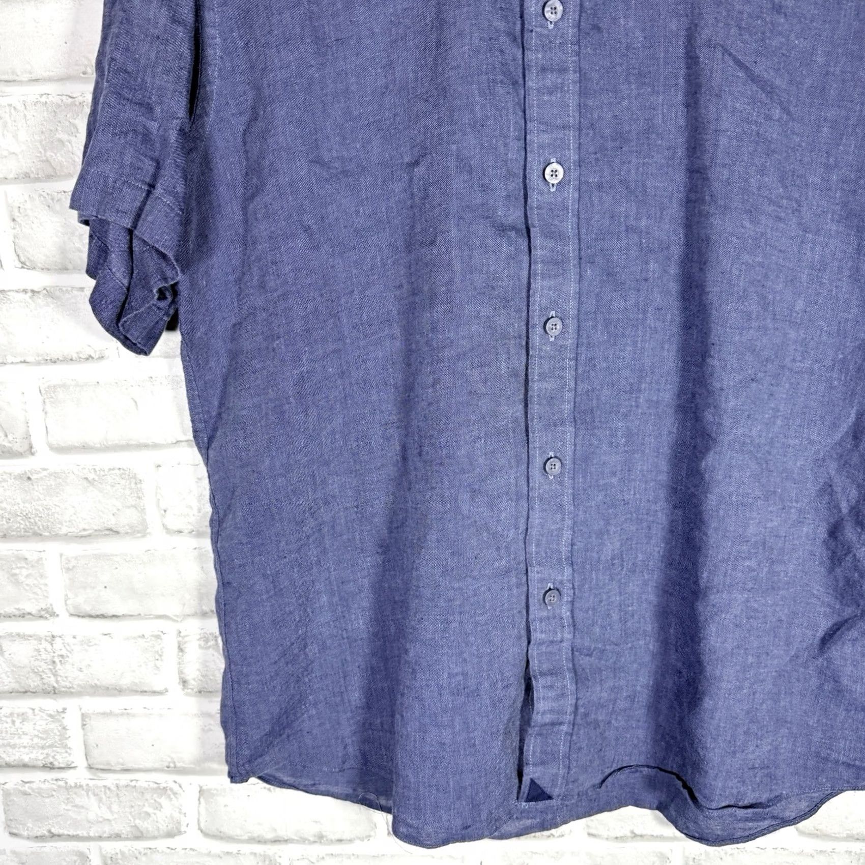 UNTUCKit UNTUCKit Shirt Mens Size L Blue 100% Linen Short Sleeve Button-Down Shirt Size US L / EU 52-54 / 3 - 3 Thumbnail
