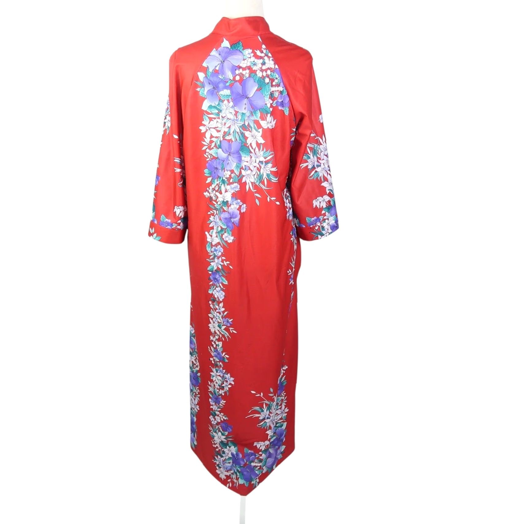Vintage VINTAGE 70s Red Tropical Floral Zip Front Dressing Gown Muumuu Maxi Dress Robe M Dress Women Bohemian Pattern Floral Zip Front Royalty Size M / US 6-8 / IT 42-44 - 4 Thumbnail