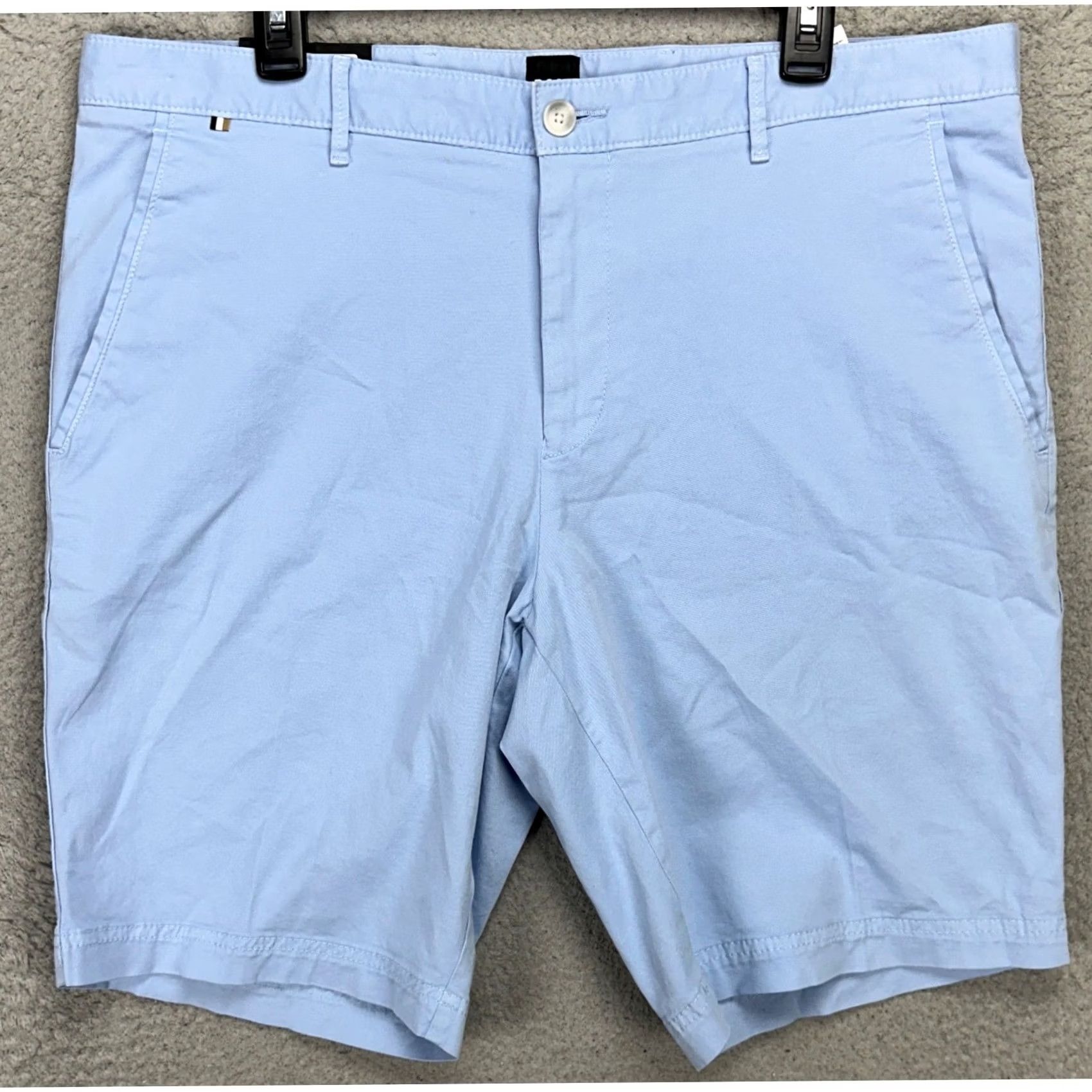 Hugo Boss HUGO BOSS Mens Khakis Shorts 38 Blue Slim Fit Chino Stretch Flat Front Regular Inseam 10in Gym Outdoor Casual Mens Shorts Slim Fit Blue 38 Size US 38 / EU 54 - 2 Thumbnail