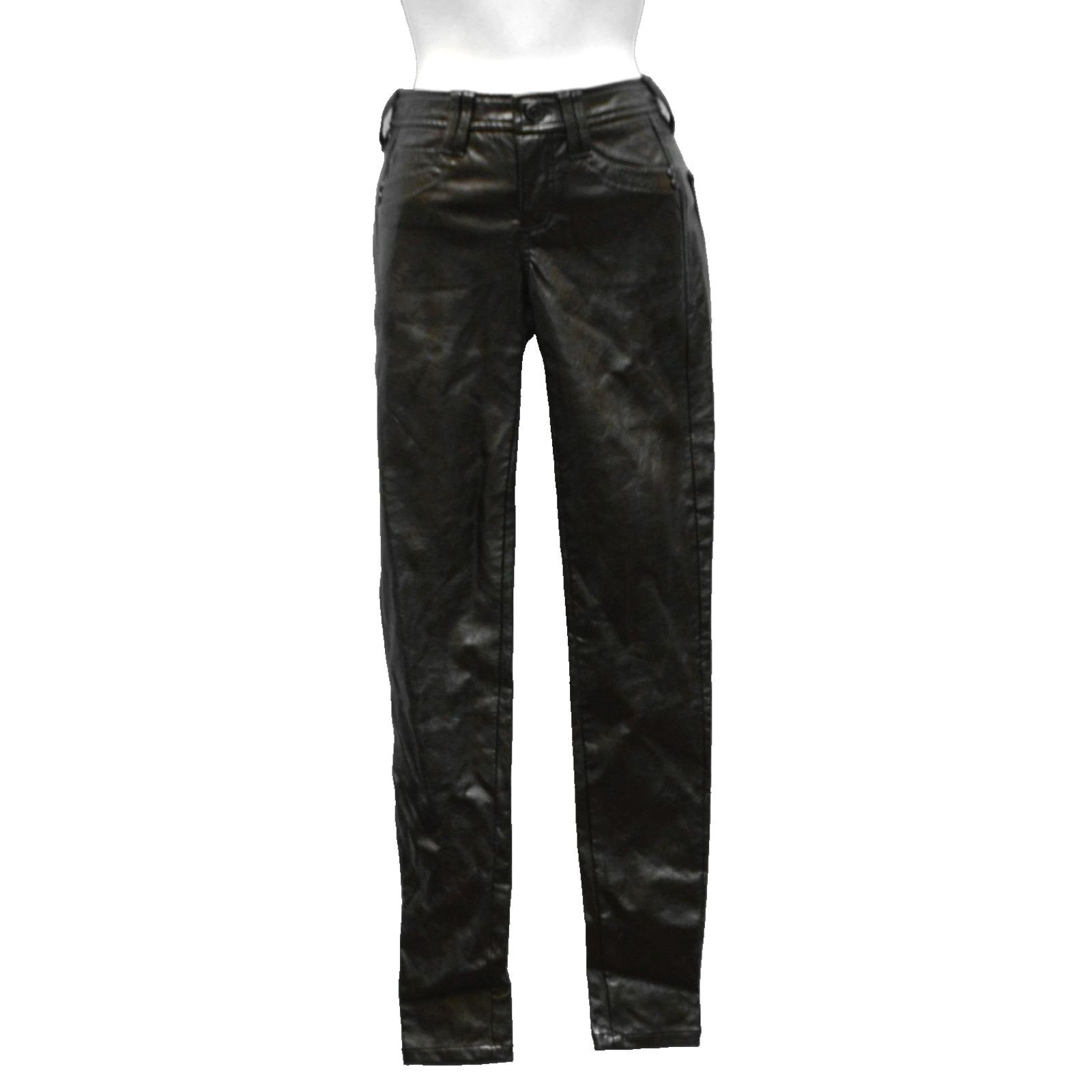 Bebe NWOT BEBE Black Shiny Leatherette Legging Pants Size 00 Size 24" / US 00 / IT 34 - 2 Thumbnail