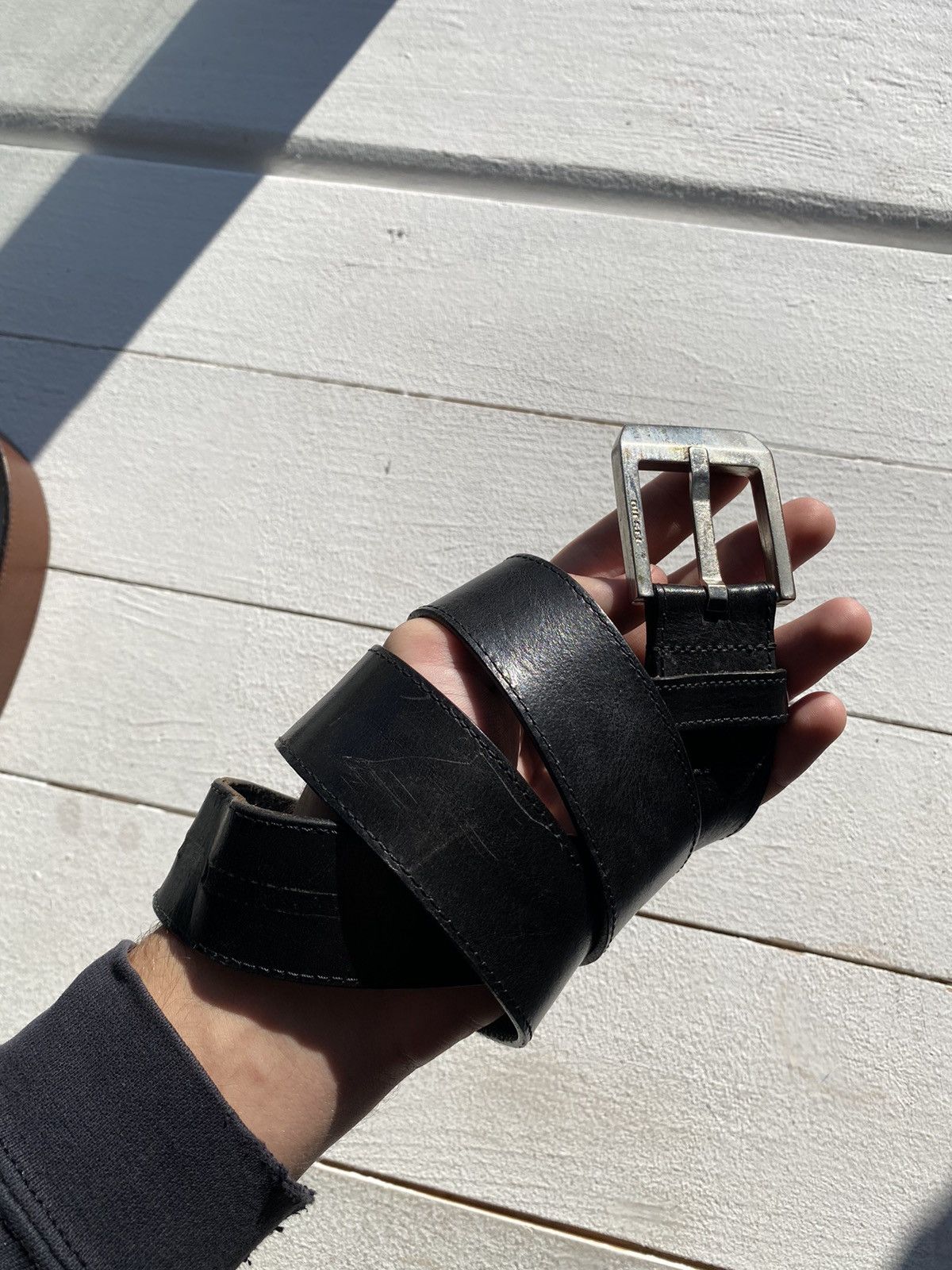 Diesel × Vintage 90s Diesel Black Leather Minimalism Avant Garde Belt 85 Size ONE SIZE - 3 Thumbnail
