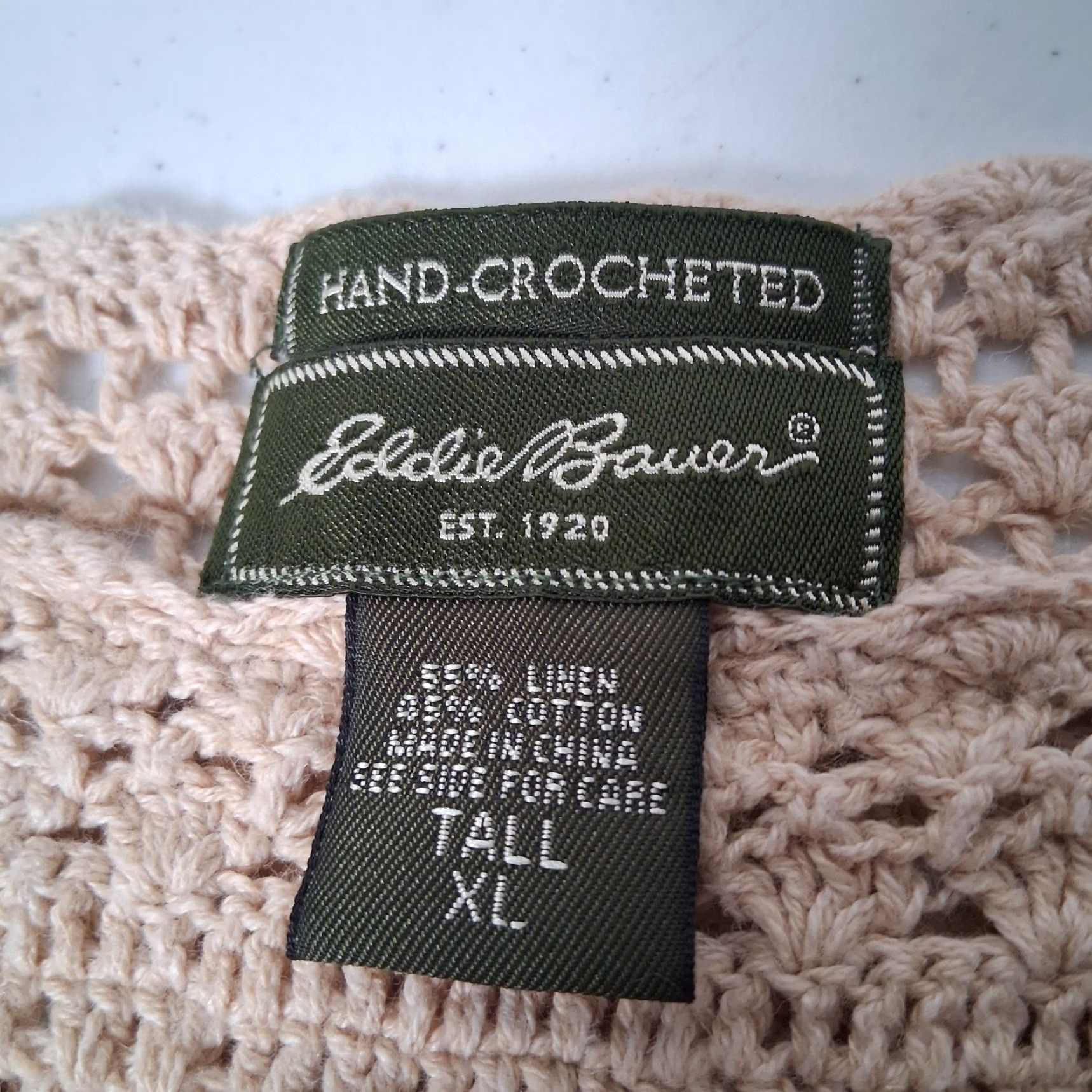 Eddie Bauer Eddie Bauer Sweater Shirt XL Tall Linen Cotton Open Knit Tan Beige Short Sleeve Pullover Bohemian Open Knit Casual Womens Size XL / US 12-14 / IT 48-50 - 6 Thumbnail