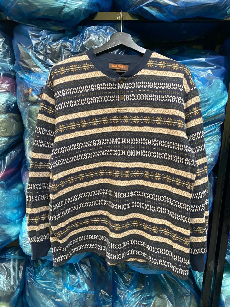 Balmain Vintage Balmain Paris Nordic Fair Isle Knit Henley Sweater Size US M / EU 48-50 / 2 - 3 Thumbnail