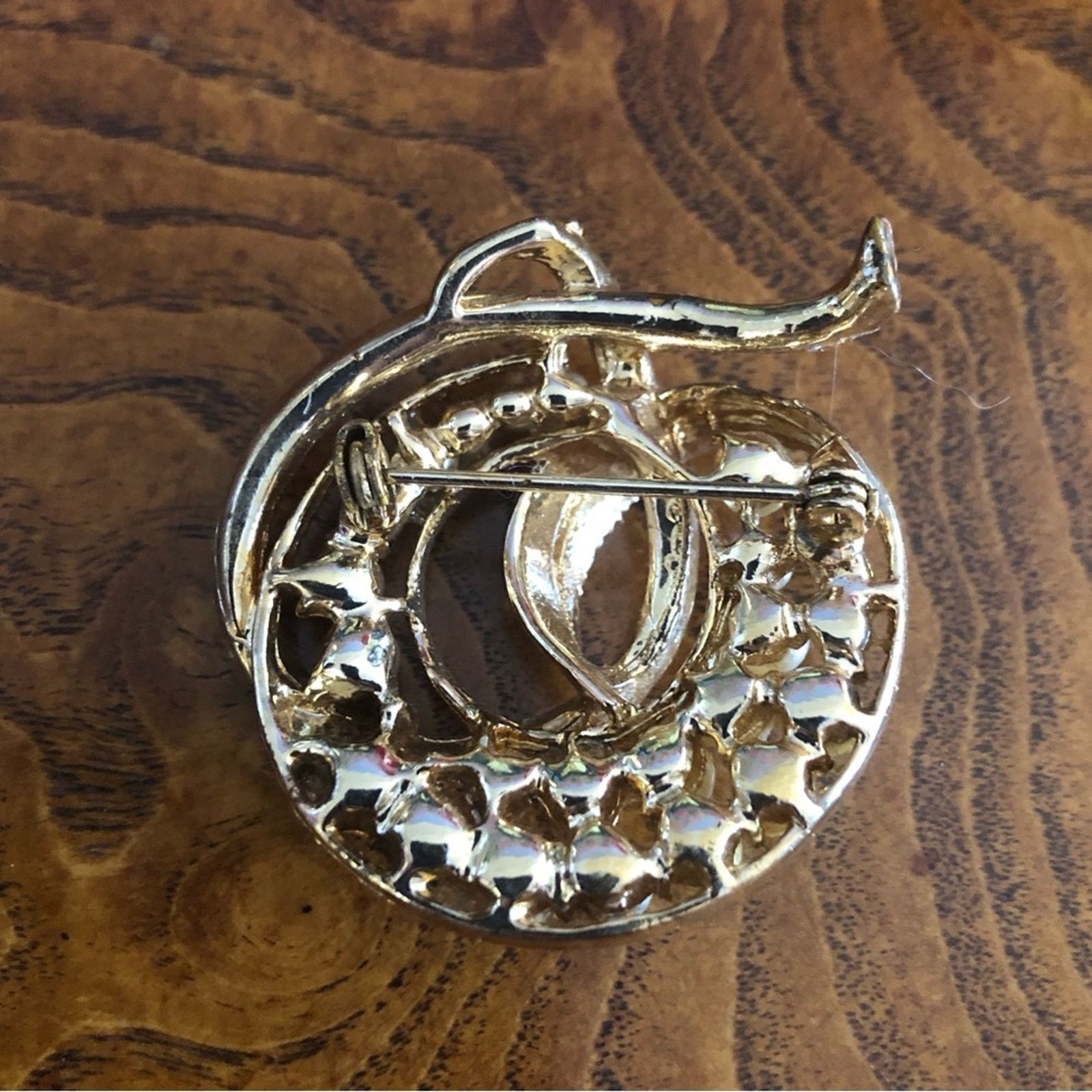 Vintage Vintage 60s faux pearl baguette rhinestone swirl brooch pin Size ONE SIZE - 2 Thumbnail