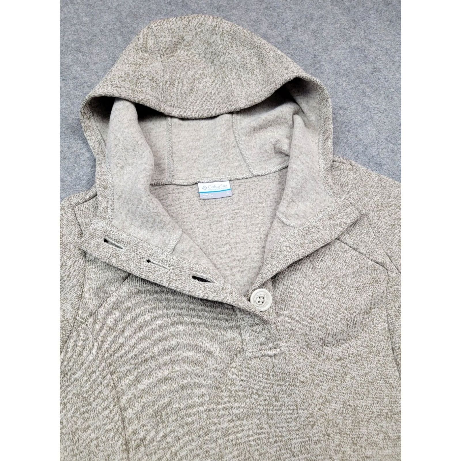 Vintage Columbia Sweater Womens Small Brown Hooded 1/4 Button Pullover Fleece Lined Size S / US 4 / IT 40 - 3 Thumbnail