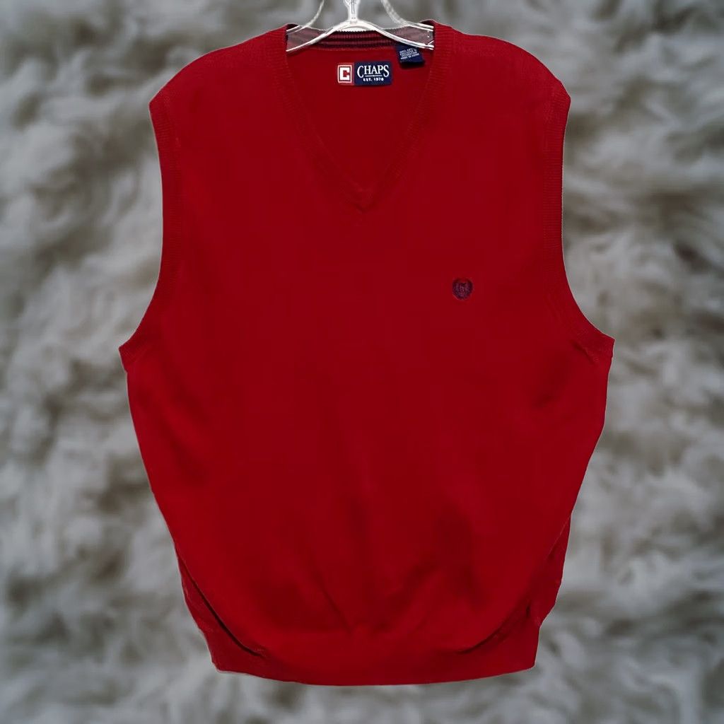 Chaps Chaps Red V Neck Sleeveless Sweater Vest Mens L Preppy Classic Academia Shirt Vest Color Red Size US L / EU 52-54 / 3 - 1 Thumbnail
