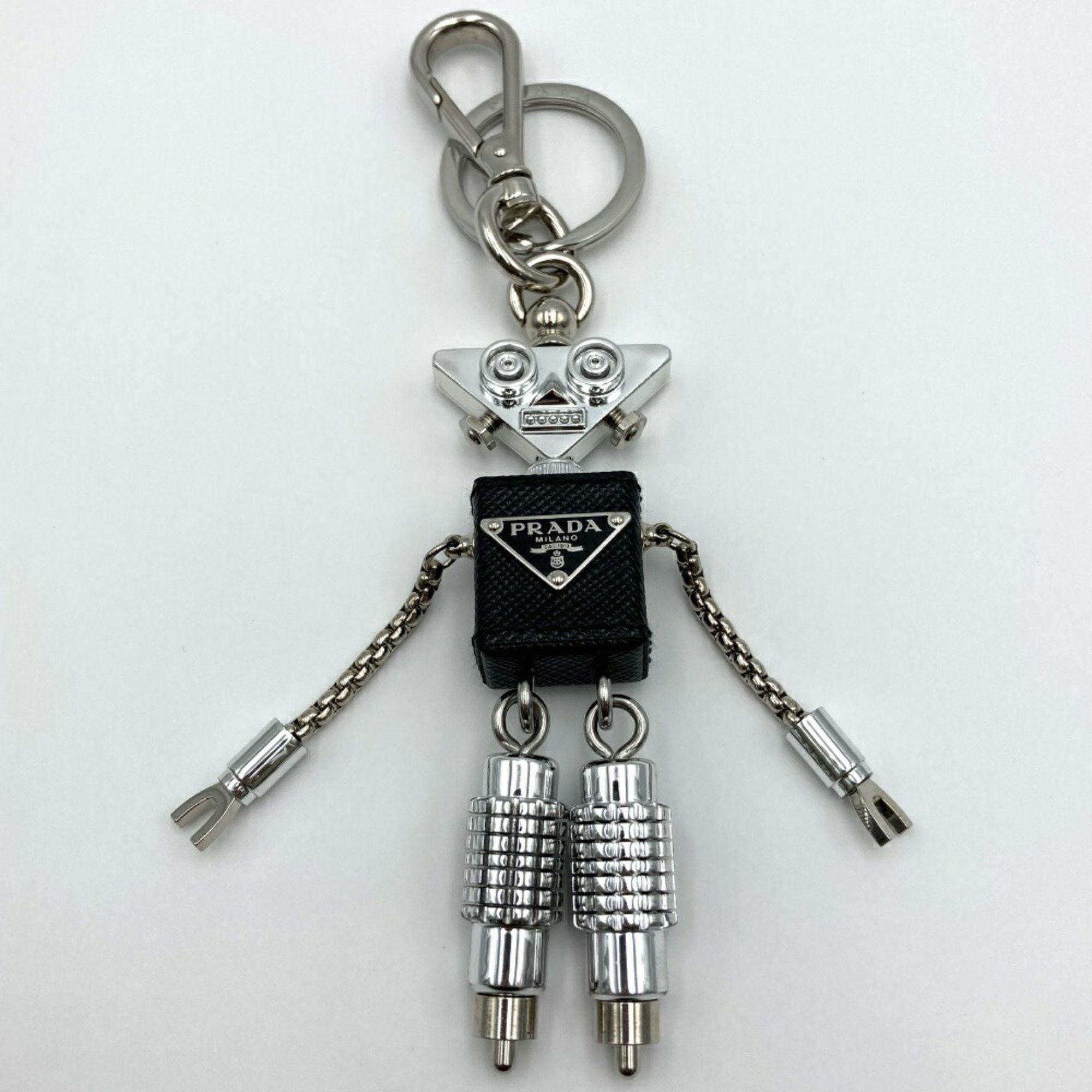 image of Prada Key Holder Ring Charm Robot Black Silver Color Prada, Women's