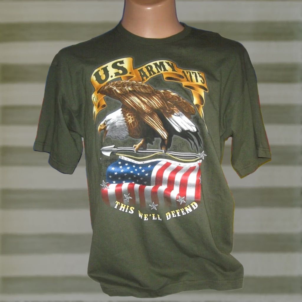 Vintage Bayside US ARMY T Shirt Mens XL Vintage Green Knit Cotton Graphic Print 1990s US Theme Boys Mens Size US XL / EU 56 / 4 - 1 Thumbnail