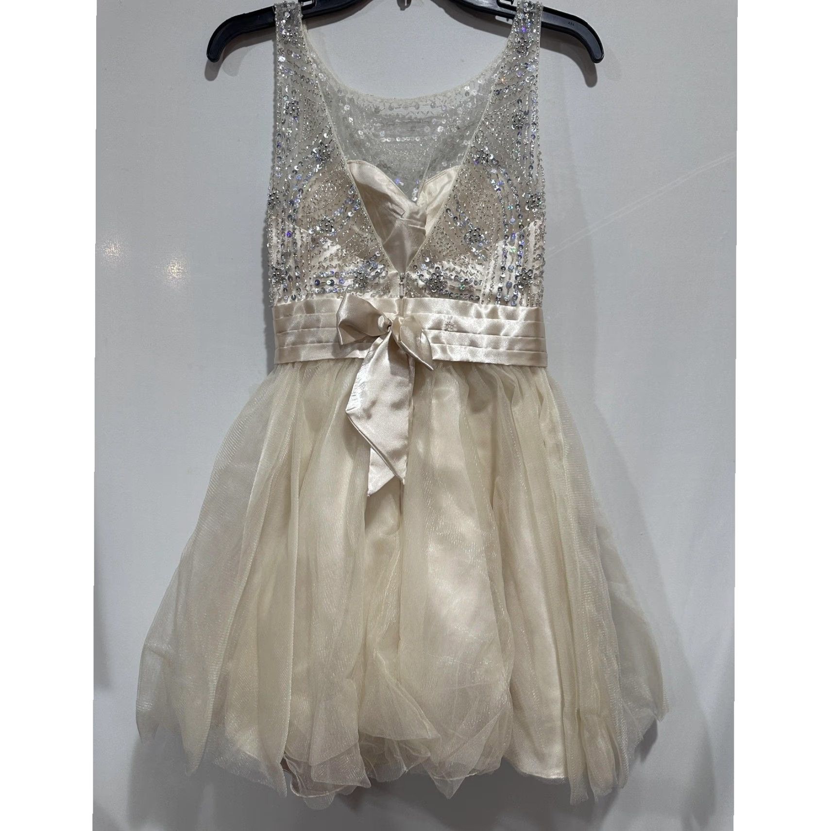 VINTAGE Sean Collection Y2K Ivory Sequin Beaded Tulle Dress Women XS  Sleeveless Scoop Neck Fit &