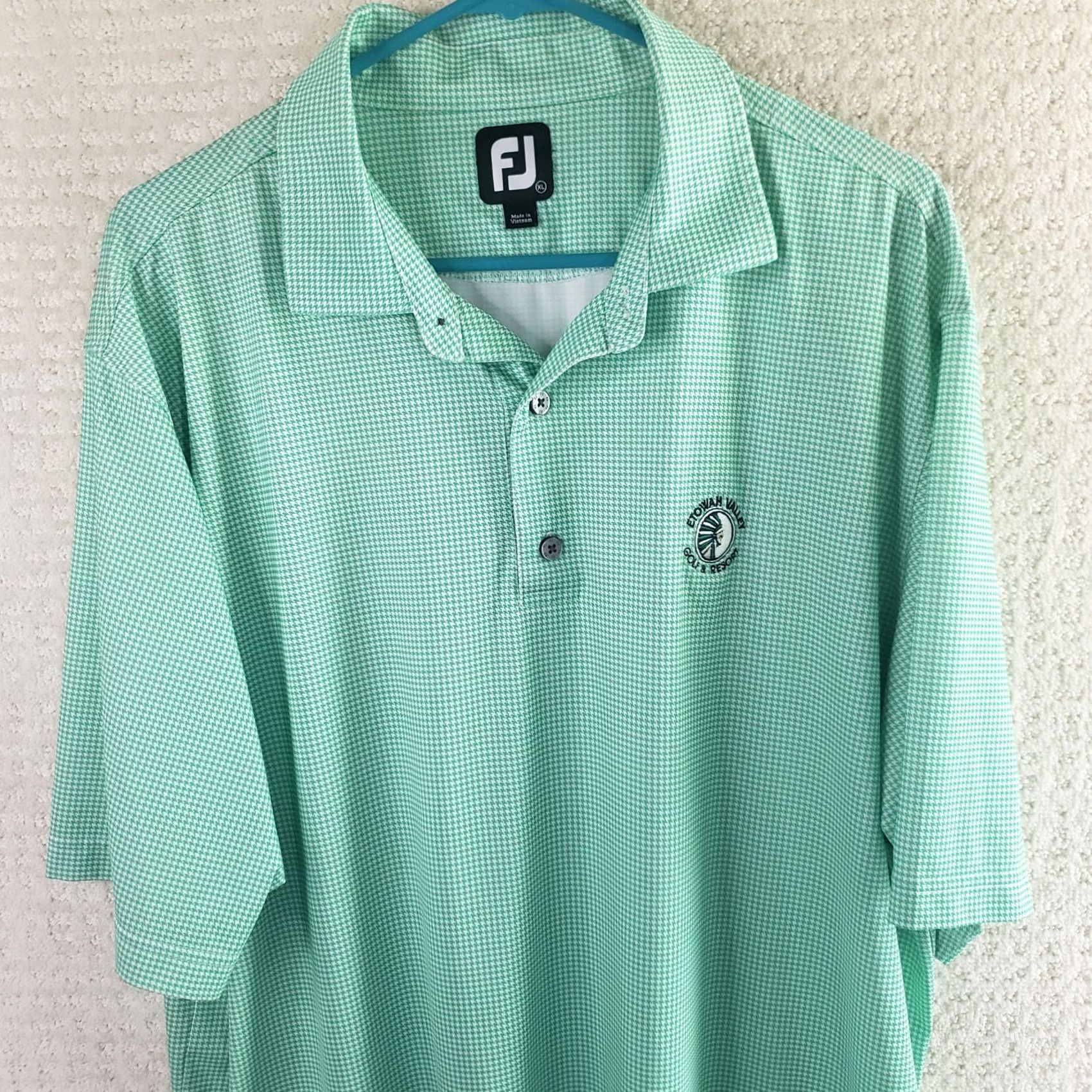 Footjoy FootJoy Polo Men XL Green Geometric Stretch Performance Golf Etowah Valley GC Shirt Modern Casual Activewear Size US XL / EU 56 / 4 - 2 Thumbnail