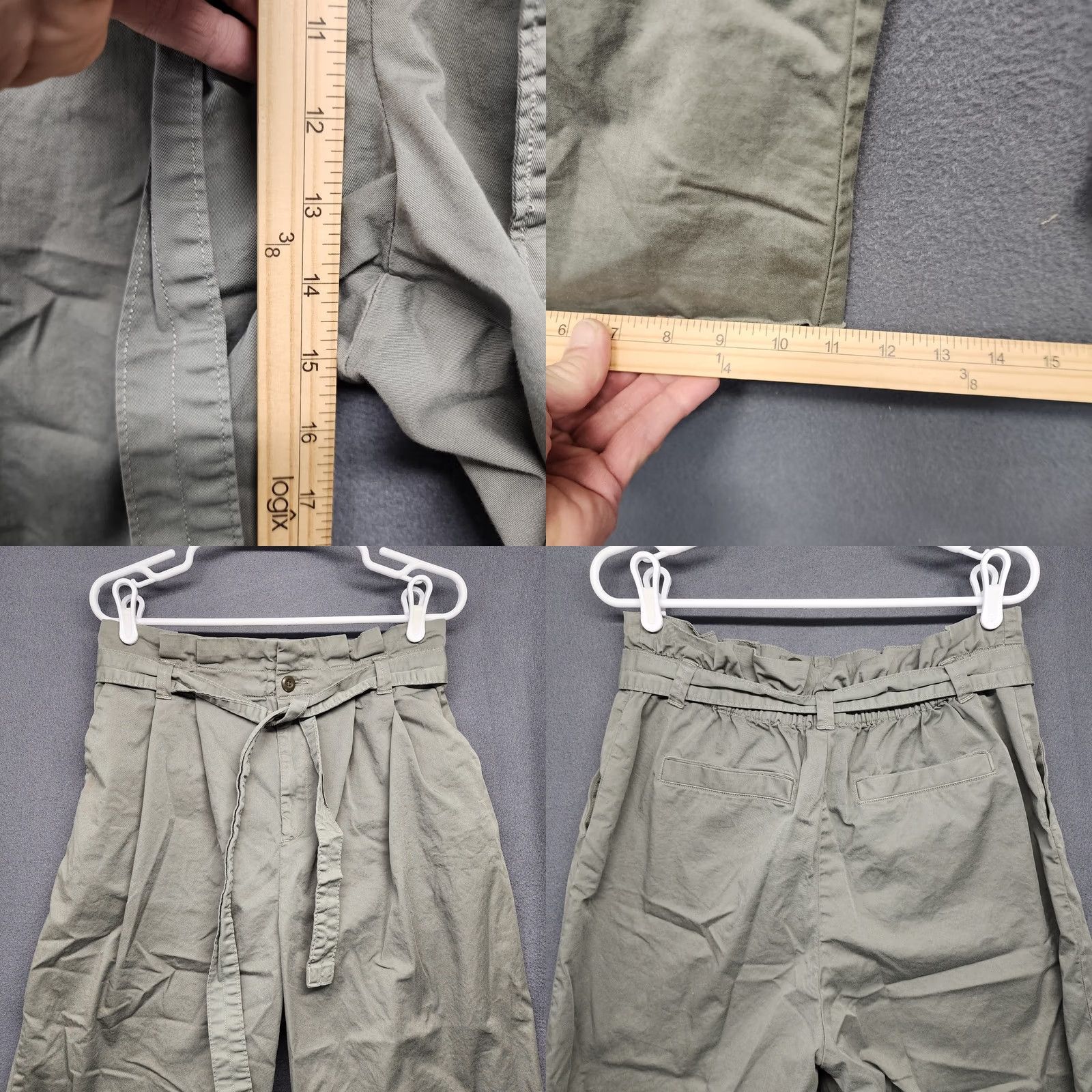 Everlane Everlane Paperbag Pants Womens Large Green Waist Tie Pleated High Rise Wide-Leg Cotton Size 36" / US 14 / IT 50 - 8 Thumbnail