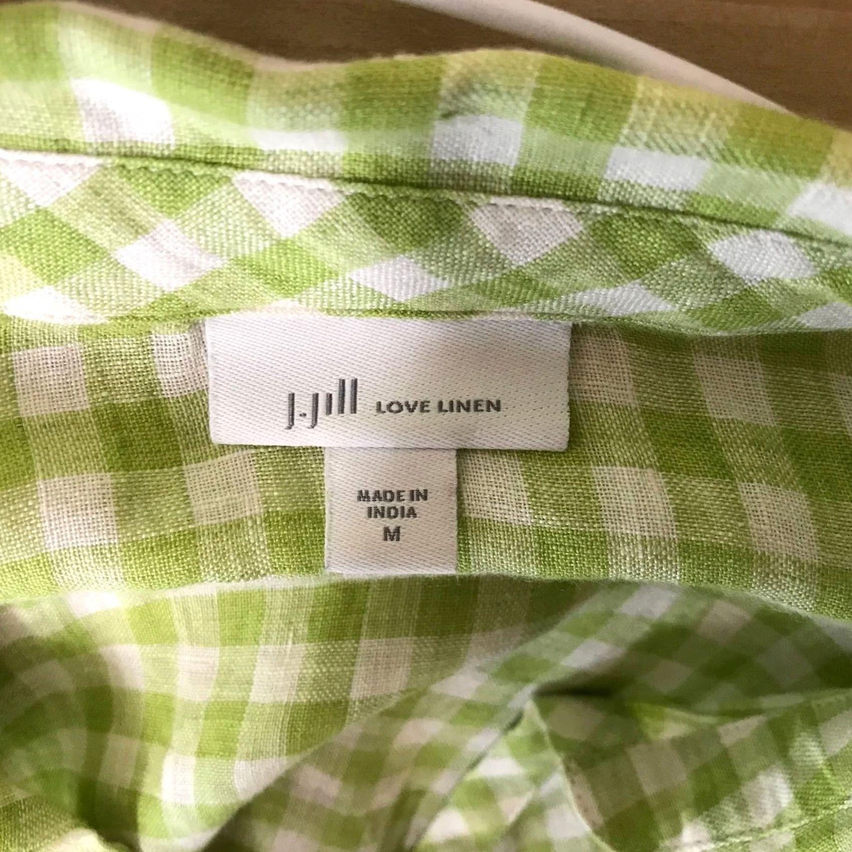 J. Jill J. Jill Love Linen Green Gingham Check 100% Linen Split Neck Tunic Blouse Womens M Size M / US 6-8 / IT 42-44 - 7 Thumbnail