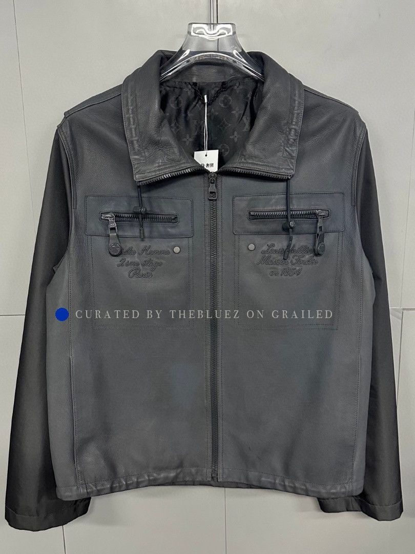 Louis Vuitton Gray Leather Logo Jacket in Size M Size US M / EU 48-50 / 2 - 1 Thumbnail