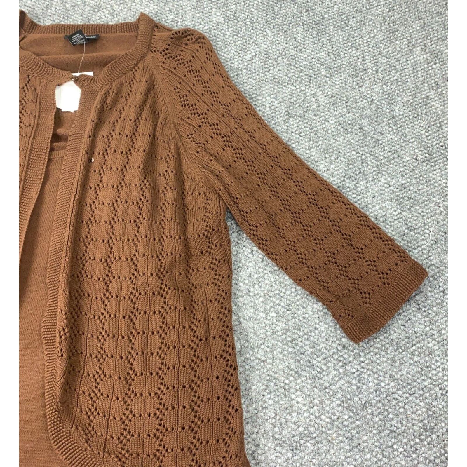 Vintage VINTAGE Maggie Barnes Womens Sweater Pullover 2X Brown Open-Knit 3/4 Sleeve Fall Winter Size XXL / US 16-18 / IT 52-54 - 3 Thumbnail