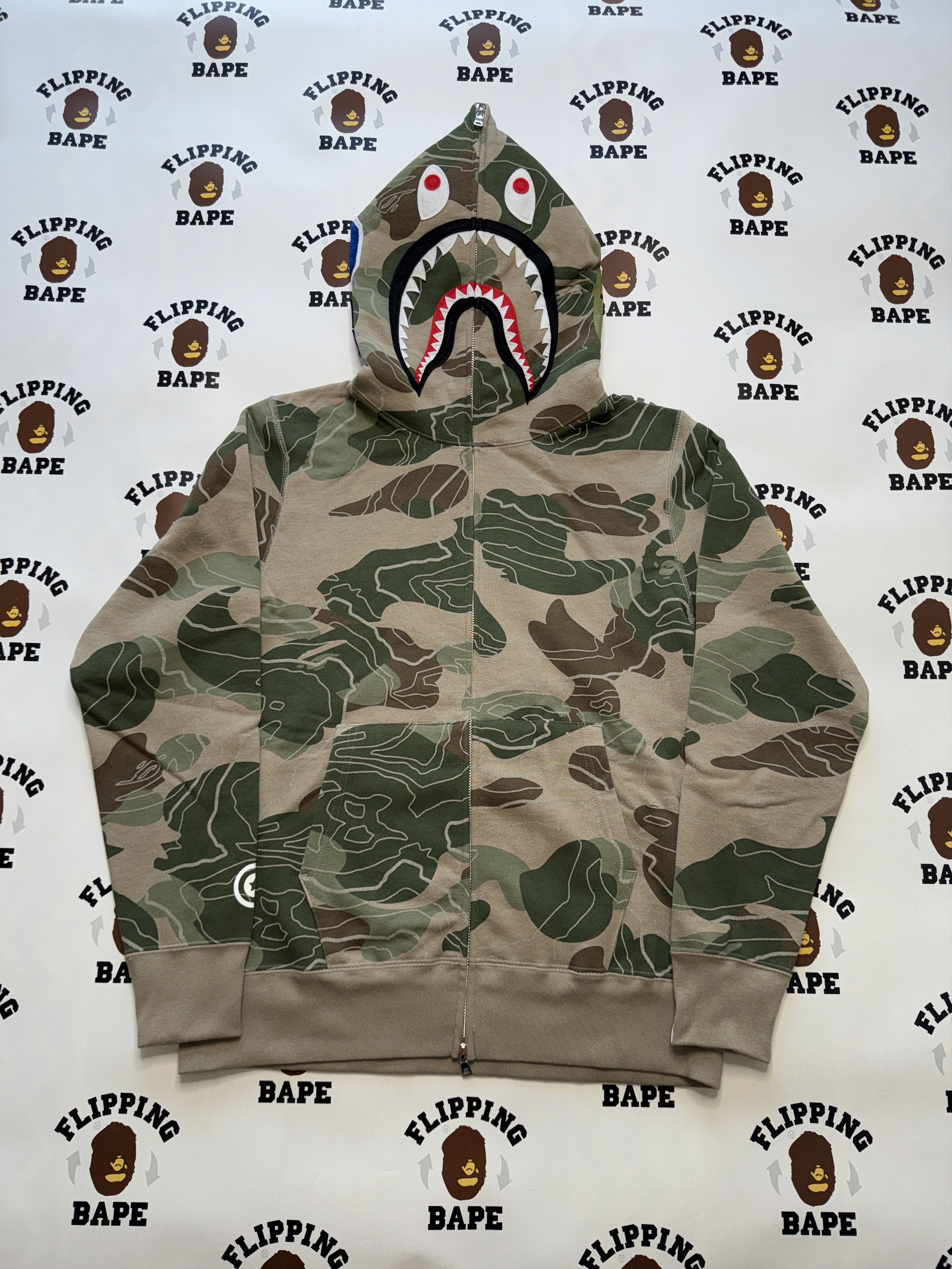 BAPE LAYERED LINE CAMO SHARK FULL ZIP HOODIE