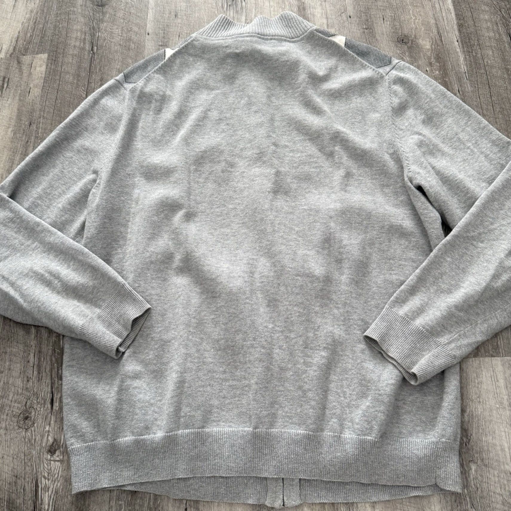 Tasso Elba Tasso Elba Argyle Sweater Mens XL Gray Full-Zip 100% Cotton Lightweight Size US XL / EU 56 / 4 - 5 Thumbnail