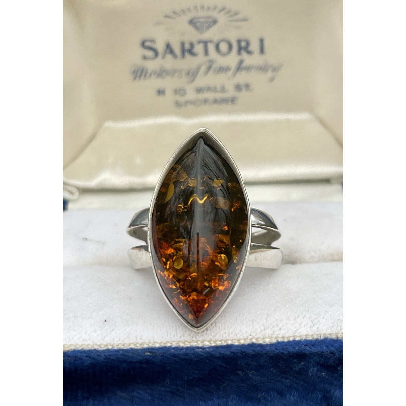 Vintage Valerio Vintage Sterling Silver 925 Amber Ring v8 Size 9 Size ONE SIZE - 3 Thumbnail