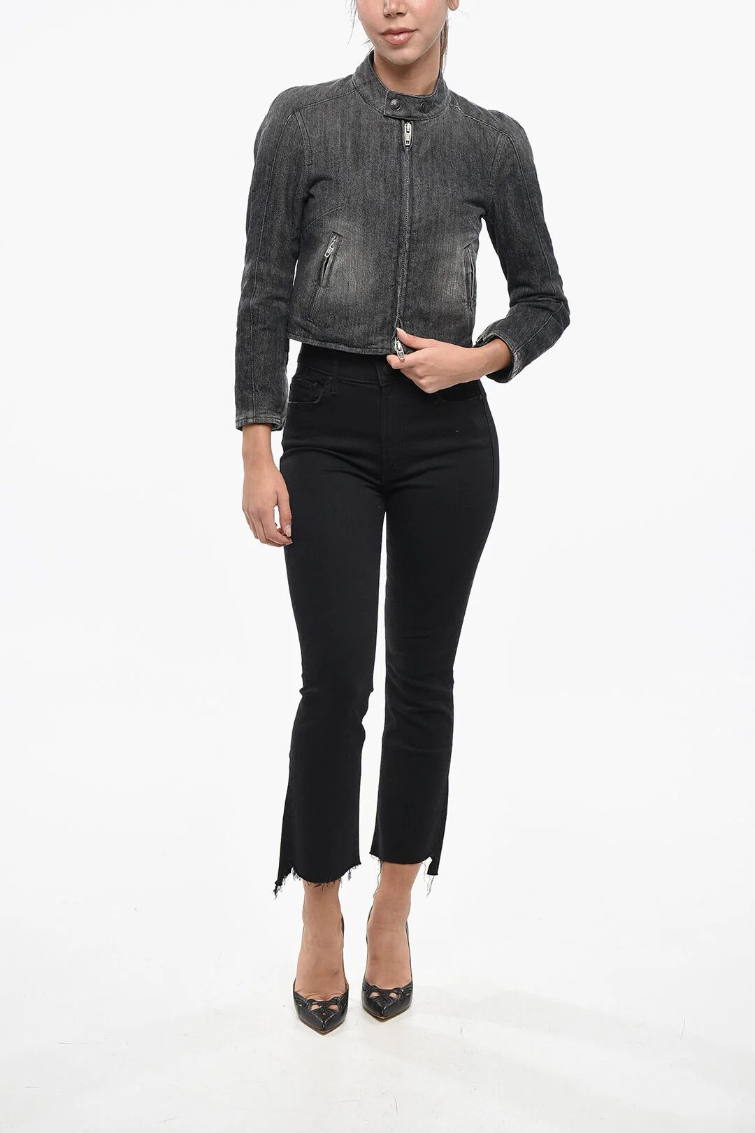 Balenciaga og1mm0326 Crop Denim Jacket in Grey Size S / US 4 / IT 40 - 4 Thumbnail