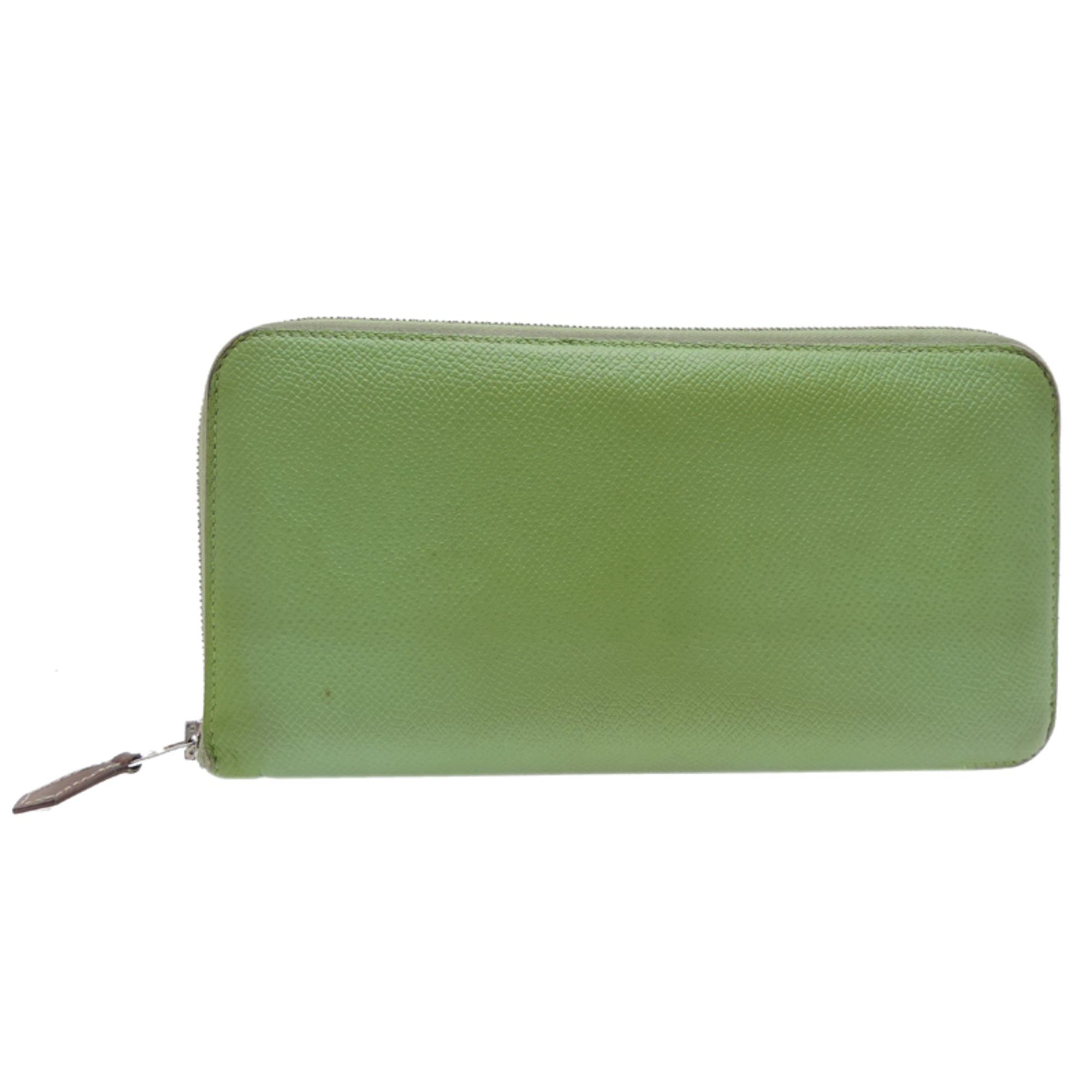 Hermes Hermès Azap Long Silkin Y Stamp 2020 Women's Wallet Epsom Leather Wale Cricket (Green)