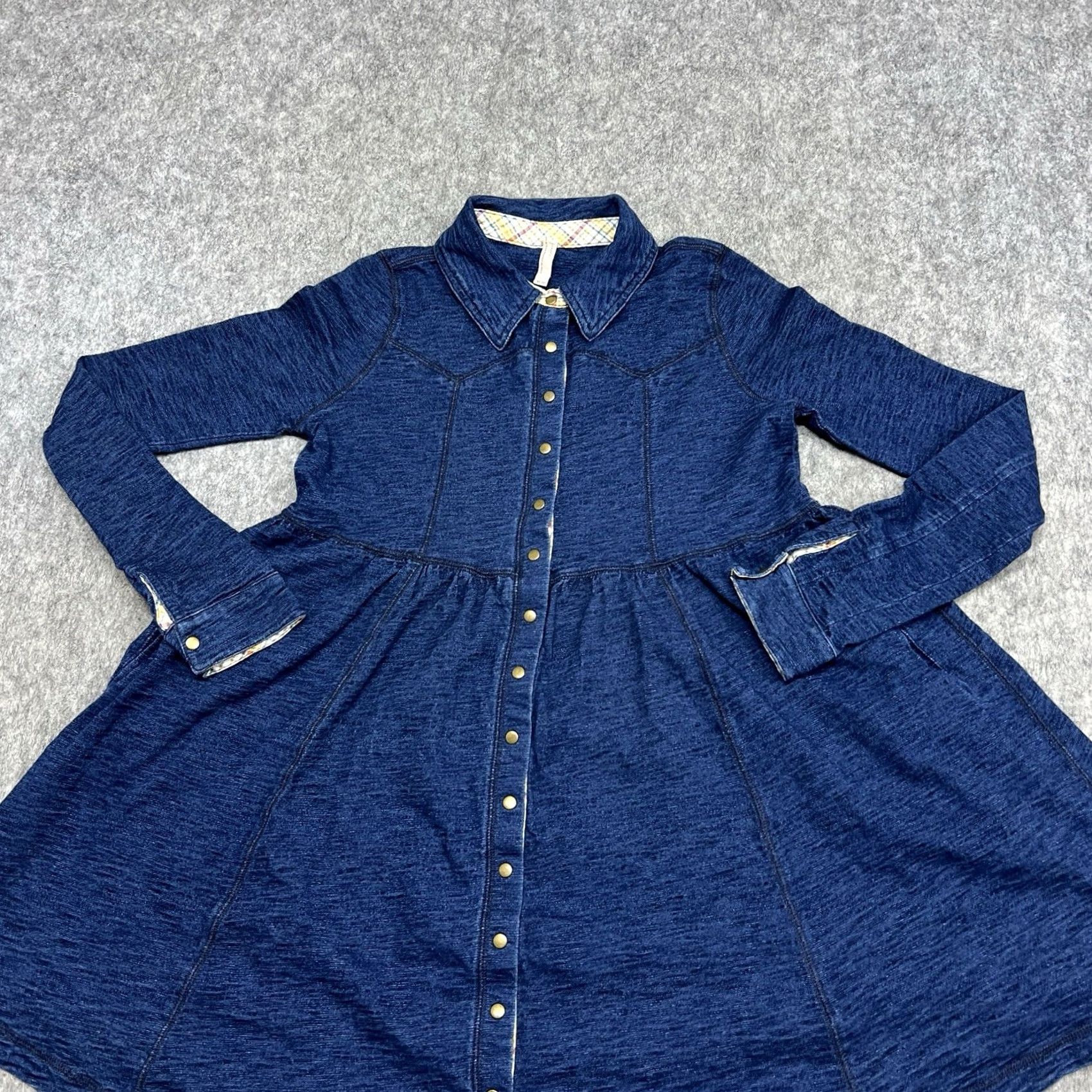 Free People VINTAGE Free People Dress Womens XS Blue Denim Long Sleeve Snap Down Western Cottagecore Size XS / US 0-2 / IT 36-38 - 4 Thumbnail