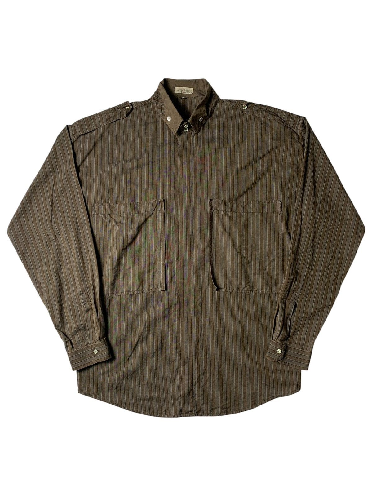Versace 1980s Gianni Versace Double Big Pocket Stripe Shirt Size US L / EU 52-54 / 3 - 1 Thumbnail