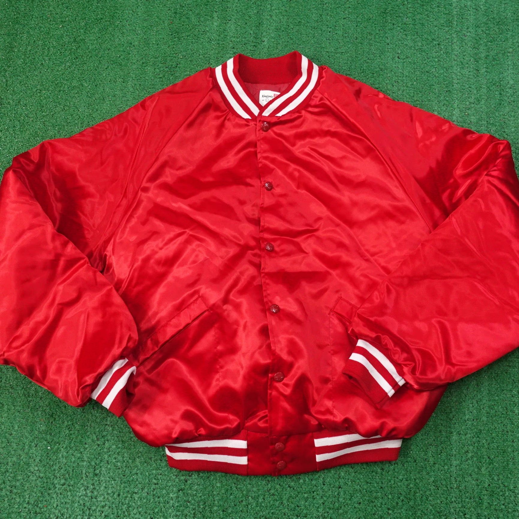Vintage VINTAGE KING LOUIE SATIN JACKET LINN VOL FIRE DEPT RED MENS LARGE Size US L / EU 52-54 / 3 - 4 Thumbnail