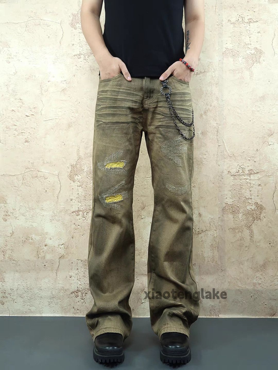 Jean × Vintage dirty washed faded punk grunge bootcut damaged jeans Size US 32 / EU 48 - 2 Thumbnail