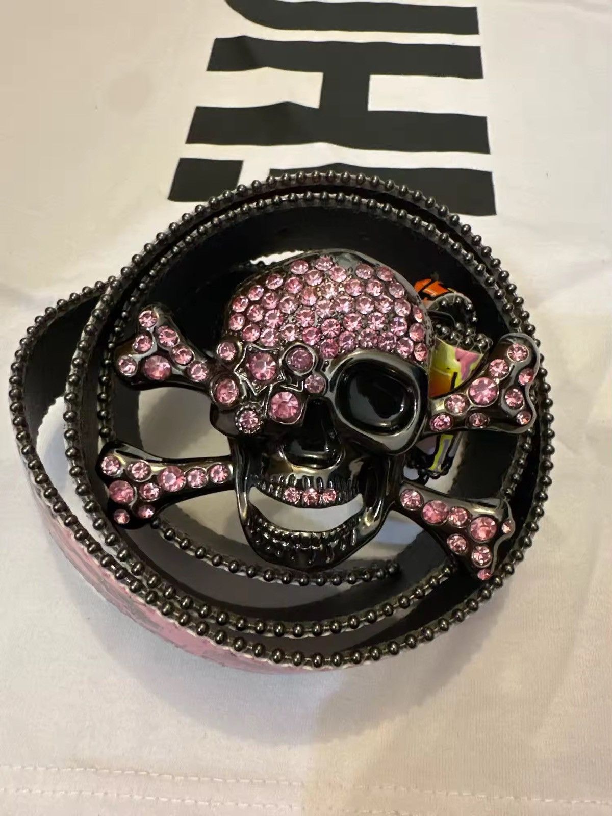Japanese Brand 105 cm Colorful Skull & Crossbones PU Leather Belt Size ONE SIZE - 4 Thumbnail