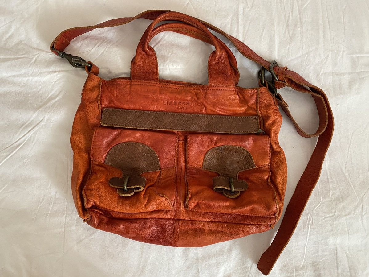 Vintage Y2K Liebeskind Berlin Large hot Distressed 2-tone Red Leather Satchel Bag