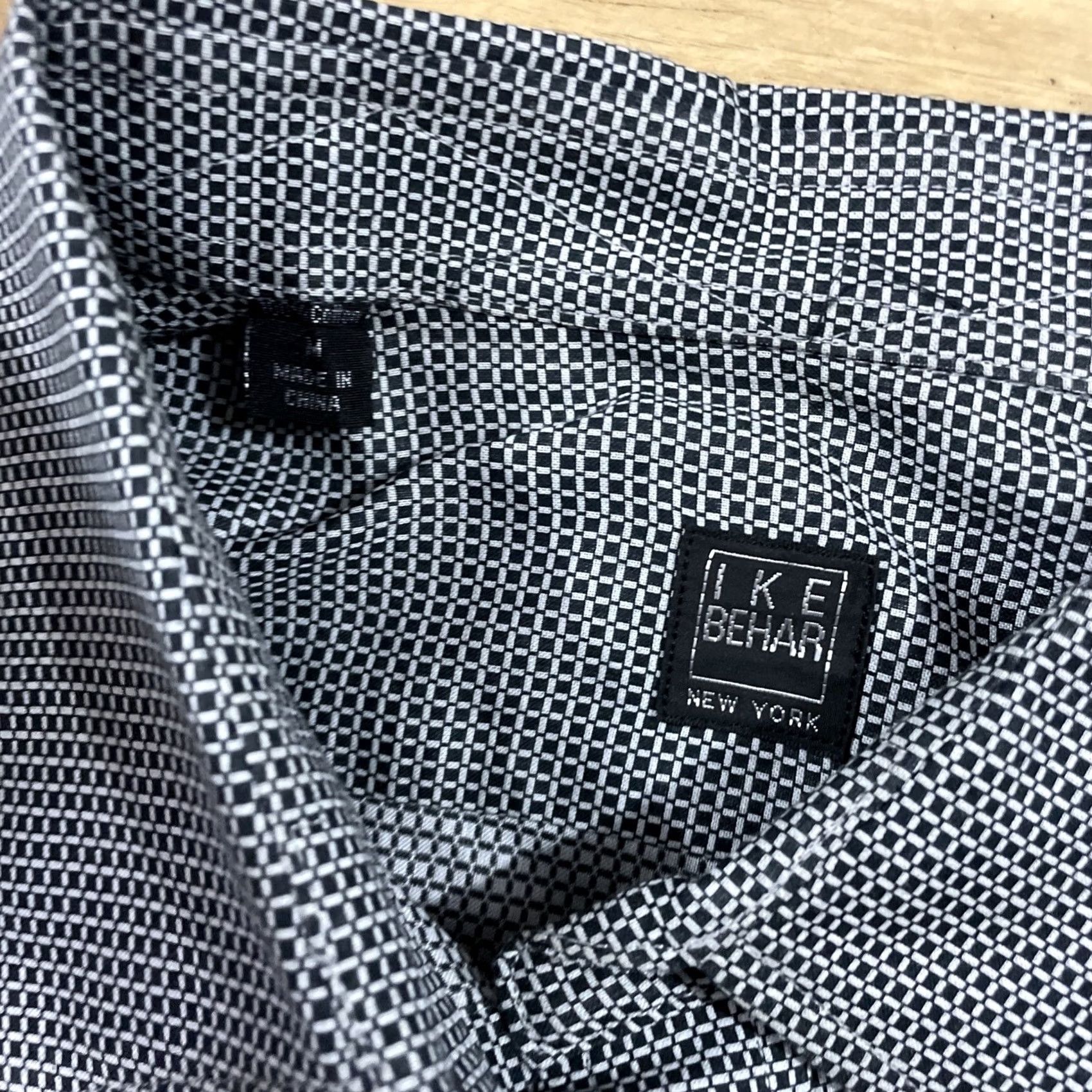 Ike Behar IKE BEHAR New York Pleated Dress Shirt Men M Guayabero Gray Black Check Plaid M Size 40R - 5 Thumbnail