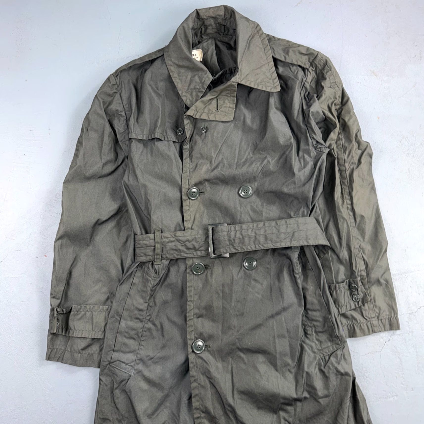 Vintage VTG 60s OD Green Army Military Rain Overcoat Mens S Jacket Trench Coat DSA 1967 Size US XXS / EU 40 - 5 Thumbnail