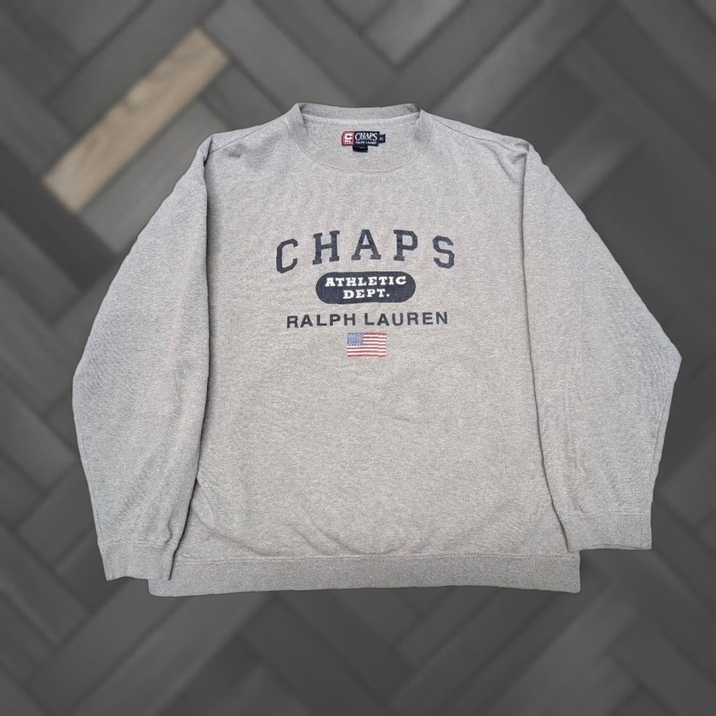Ralph Lauren VINTAGE CHAPS RALPH LAUREN sweatshirt XL Men Gray Crew Neck Pullover Cotton Blend 1990s FLAG Y2K Size US XL / EU 56 / 4 - 1 Thumbnail