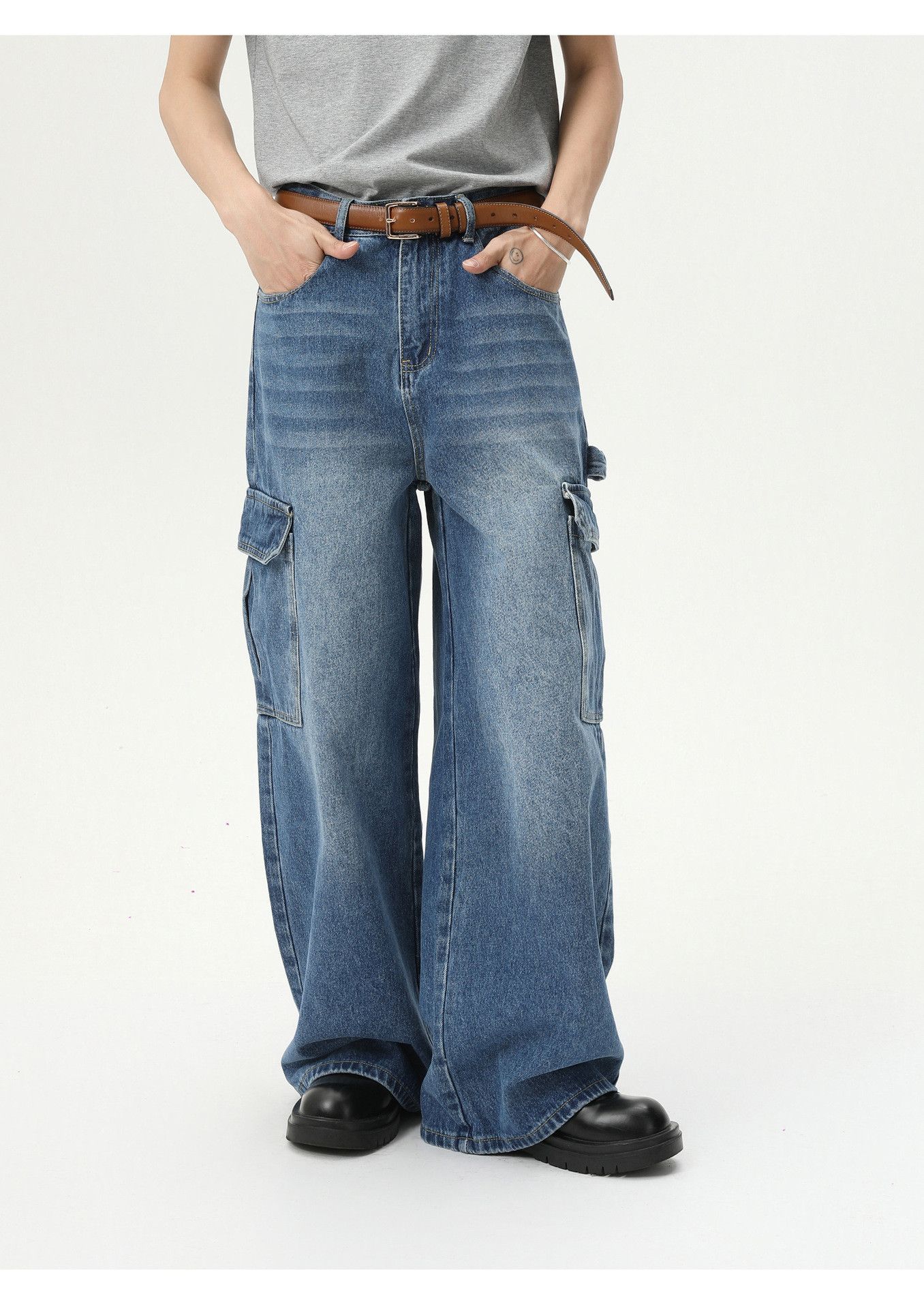 Vintage Men's Retro Distressed Multi-Pocket Washed Cargo Jeans Size US 32 / EU 48 - 2 Thumbnail