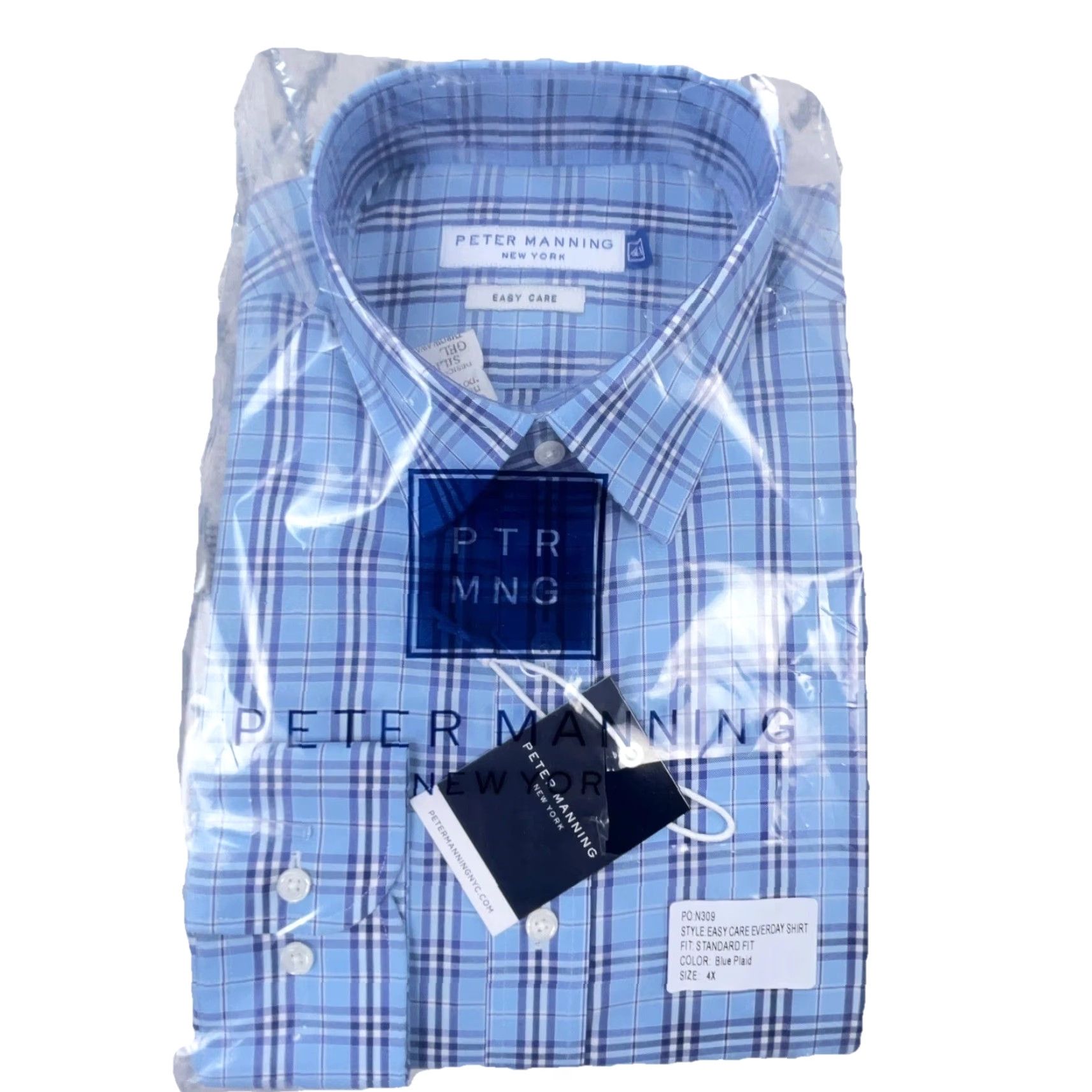 Vintage Peter Manning Shirt Men 4X Blue Plaid Button-Front Collared Long Sleeve Cotton Regular Fit Mens Size 48R - 3 Thumbnail