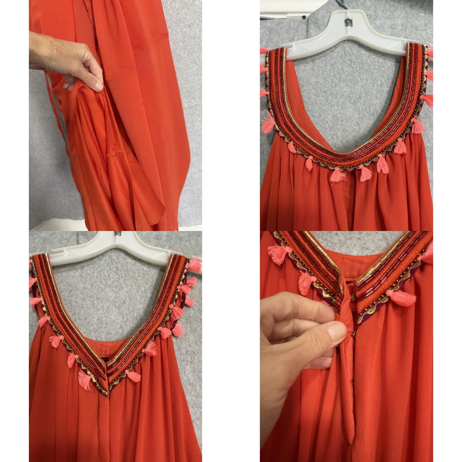 Vintage Lane Bryant Dress Womens 28 Orange Tassel Scoop Neck Maxi Sundress Boho Plus Size 4XL / US 24-26 - 9 Thumbnail