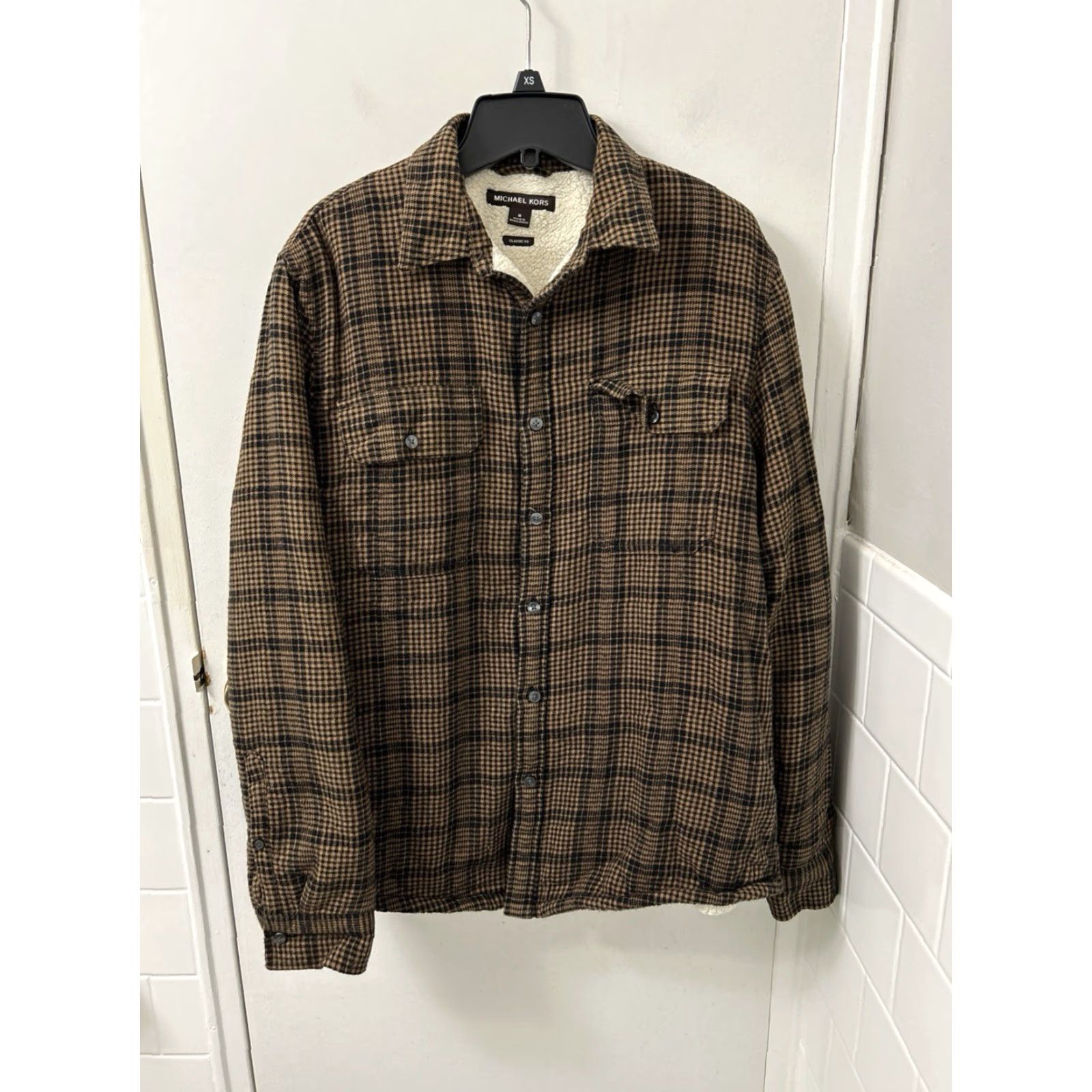 Michael Kors Michael Kors Shirt Jacket Mens M Brown Plaid Sherpa Lined Classic, Button, Pockets, Collared, Mid-Length Jacket, Casual, Fall Winter, Polyester, 28” Size US M / EU 48-50 / 2 - 2 Thumbnail