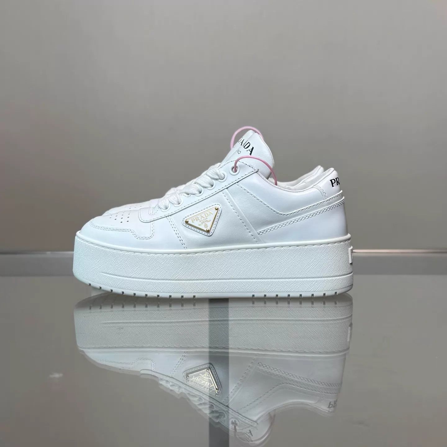 Prada Prada Downtown Bold Gold Logo Platform Sneaker Women's 35 Size US 4.5 / IT 34.5 - 2 Thumbnail