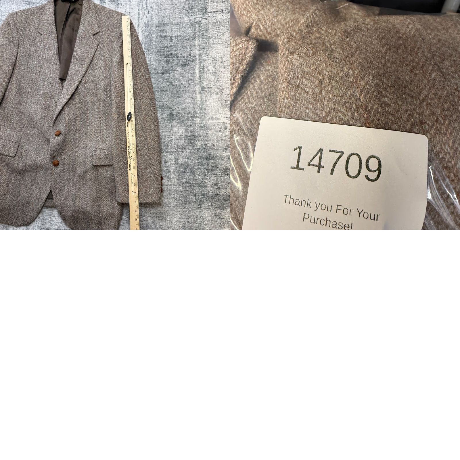 Harris Tweed VINTAGE Brooke & Deane Blazer Jacket Mens 42 Brown Herringbone Tweed Wool Notch 2-Button Single-Breasted Classic Fall Winter Spring Coat Size 42R - 9 Thumbnail