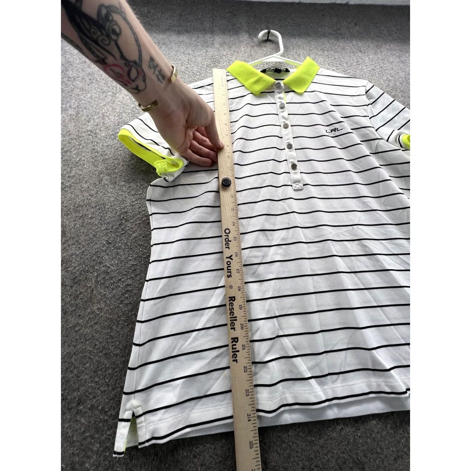 Ralph Lauren Lauren Ralph Lauren Polo Shirt Womens XL White Stripe Neon Yellow Trim Top Size XL / US 12-14 / IT 48-50 - 3 Thumbnail