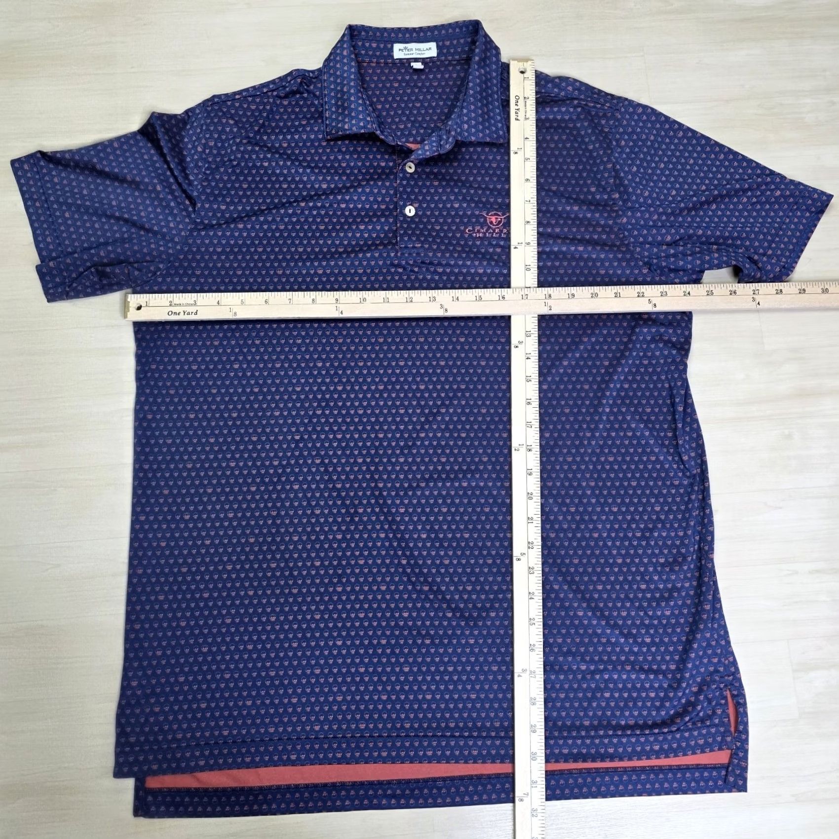 Peter Millar Peter Millar Cimarron Hills Golf Summer Comfort Polo Shirt Skull Print Large Blue Geometric Outdoor Short Sleeve Mens Polo Shirt Size US L / EU 52-54 / 3 - 5 Thumbnail
