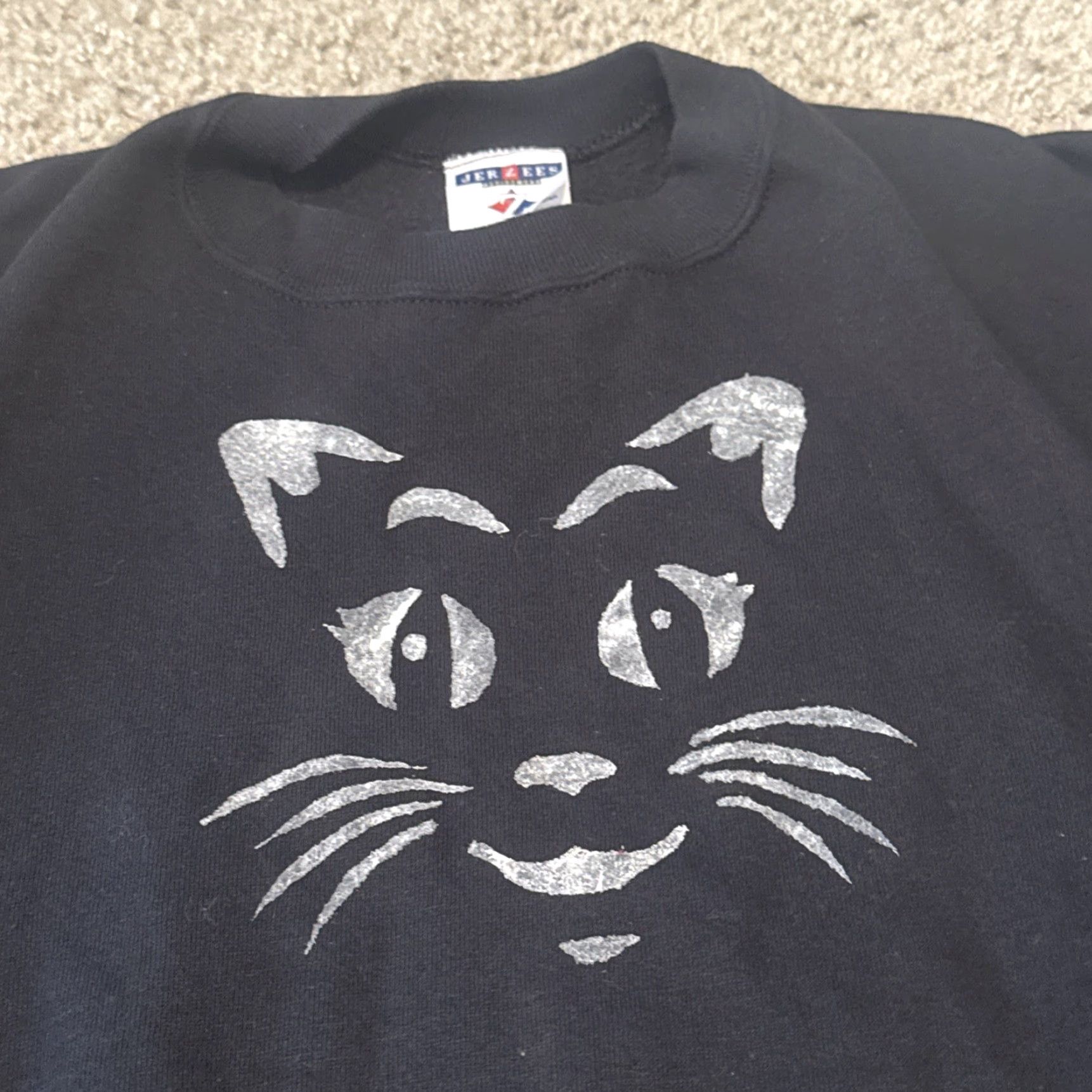 Jerzees VINTAGE Kitty Cat Art Black Grey Crewneck Sweatshirt XL Unisex Adults Jerzees Pullover Sweatshirt Art 90s? Size US XL / EU 56 / 4 - 2 Thumbnail