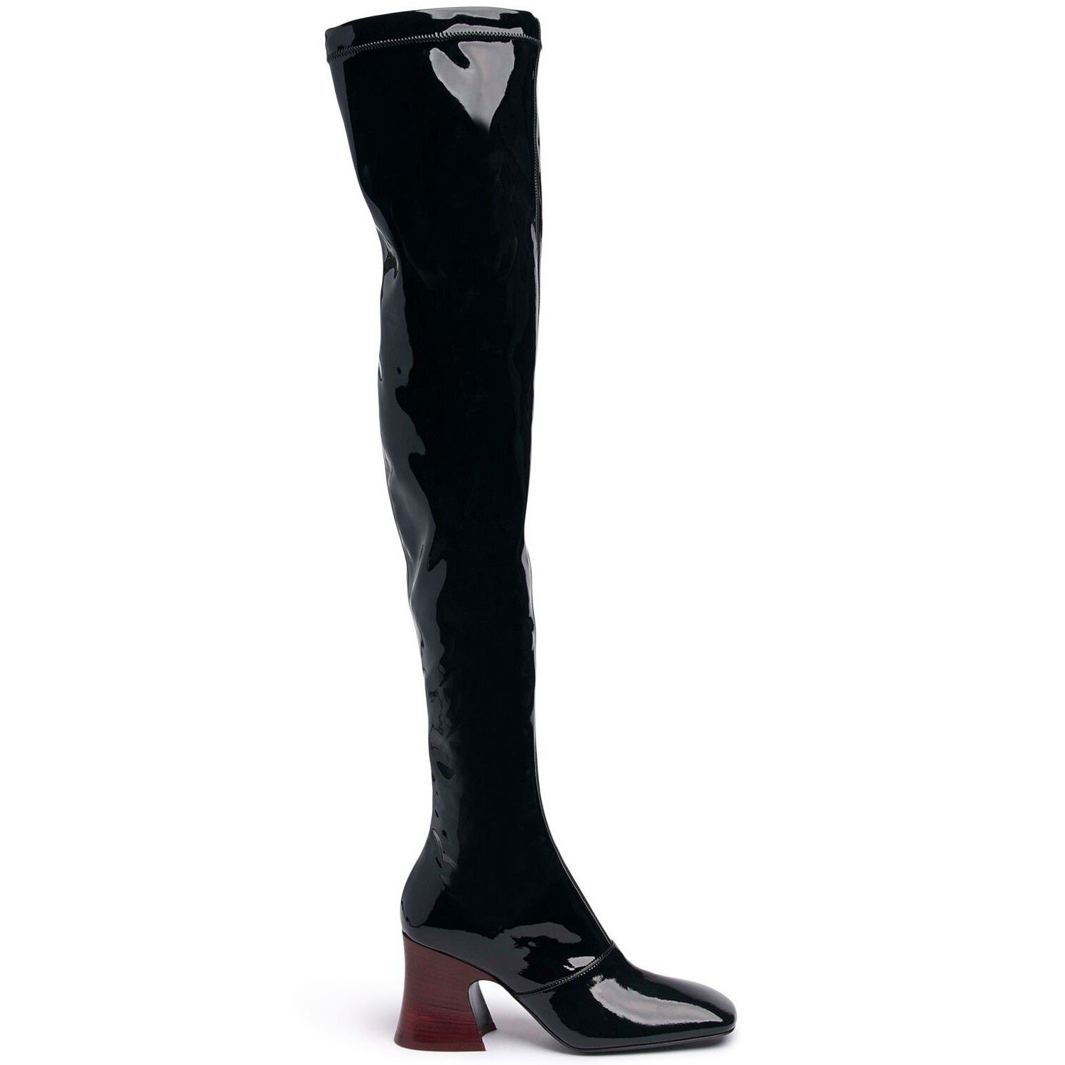 Chloe Over The Knee Black Patent Leather 80mm Heeled Boots N