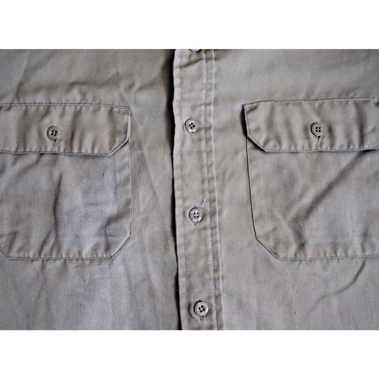 Sears VTG Roebucks Faded Grunge Distress Beige Button Work Shirt Mens L 1980s Beige Grunge Vintage Shirt Mens L Size US L / EU 52-54 / 3 - 7 Thumbnail
