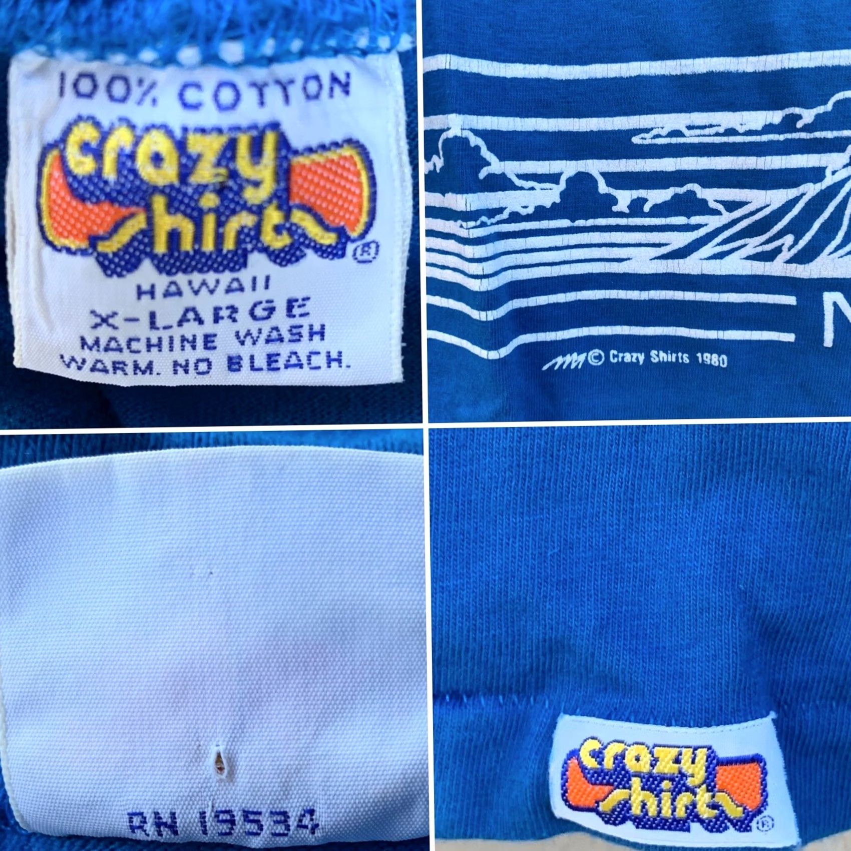 Vintage VINTAGE Crazy Shirts MAUI T-Shirt Hawaii 80s Blue X-Large XL Adult Size US XL / EU 56 / 4 - 3 Thumbnail