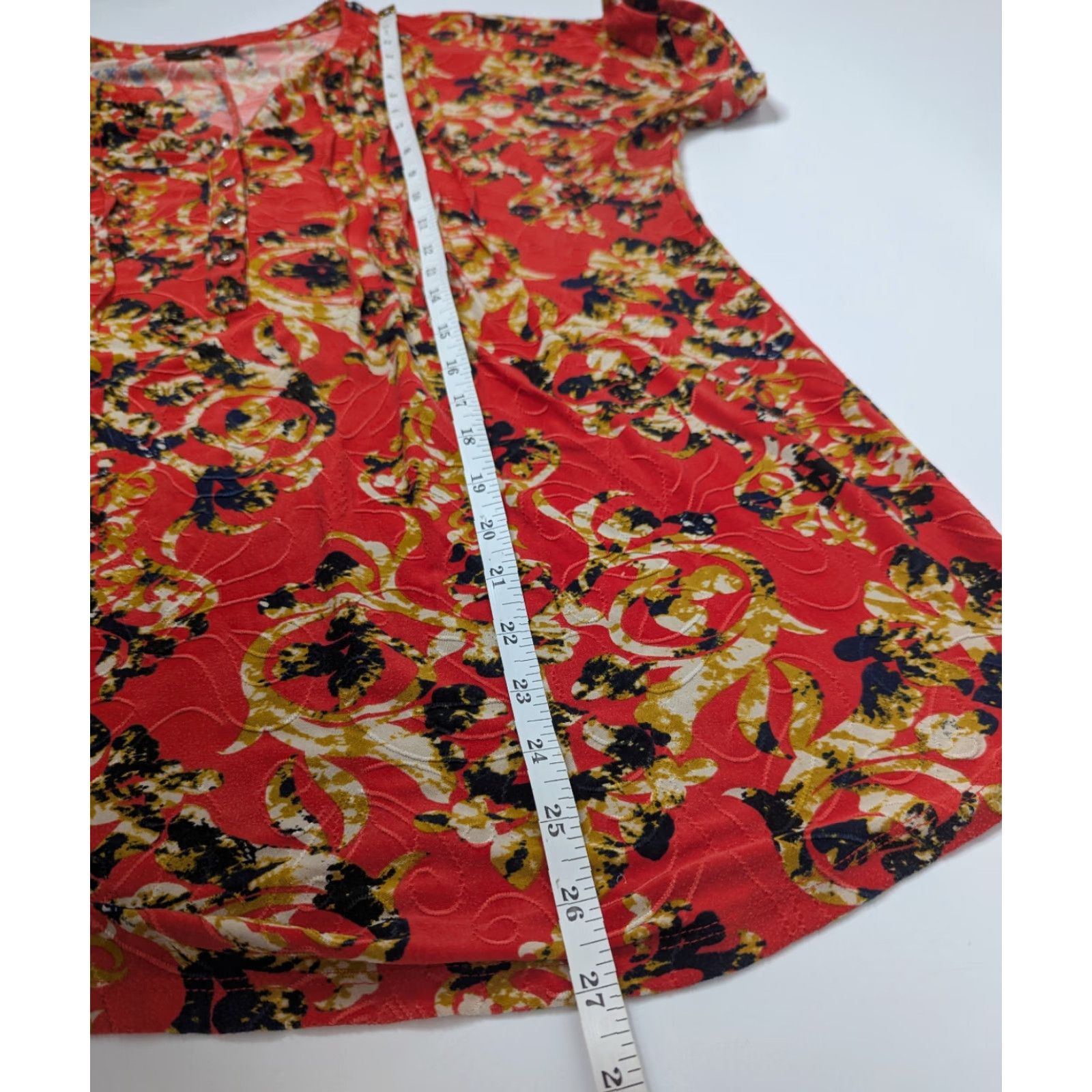 Vintage Vera Rose Women's Orange Sleeveless Pintuck Button V-Neck Henley Cap Sleeve Shirt Blouse Tunic Women Size ONE SIZE - 4 Thumbnail
