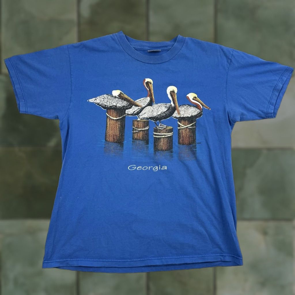 Vintage VINTAGE Oneita Georgia Shirt Adult Large Blue 90s Animals Nature Mens T-Shirt Size US L / EU 52-54 / 3 - 1 Thumbnail