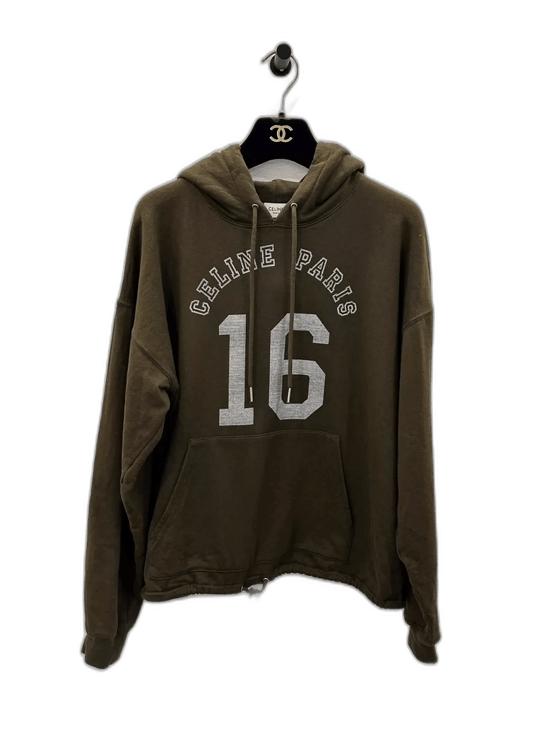 Celine Green Logo Hoodie with Drawstrings