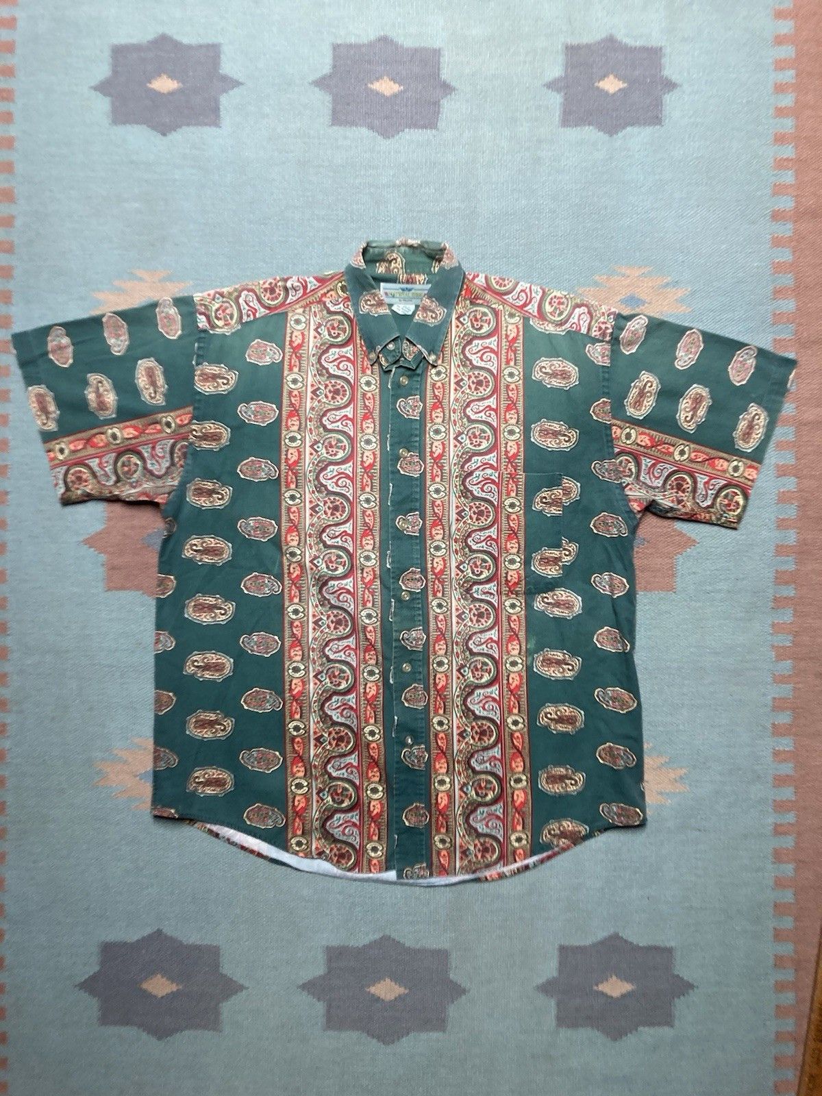 Vintage Vtg button shirt all over print paisley stripe cotton medium Size US M / EU 48-50 / 2 - 1 Thumbnail